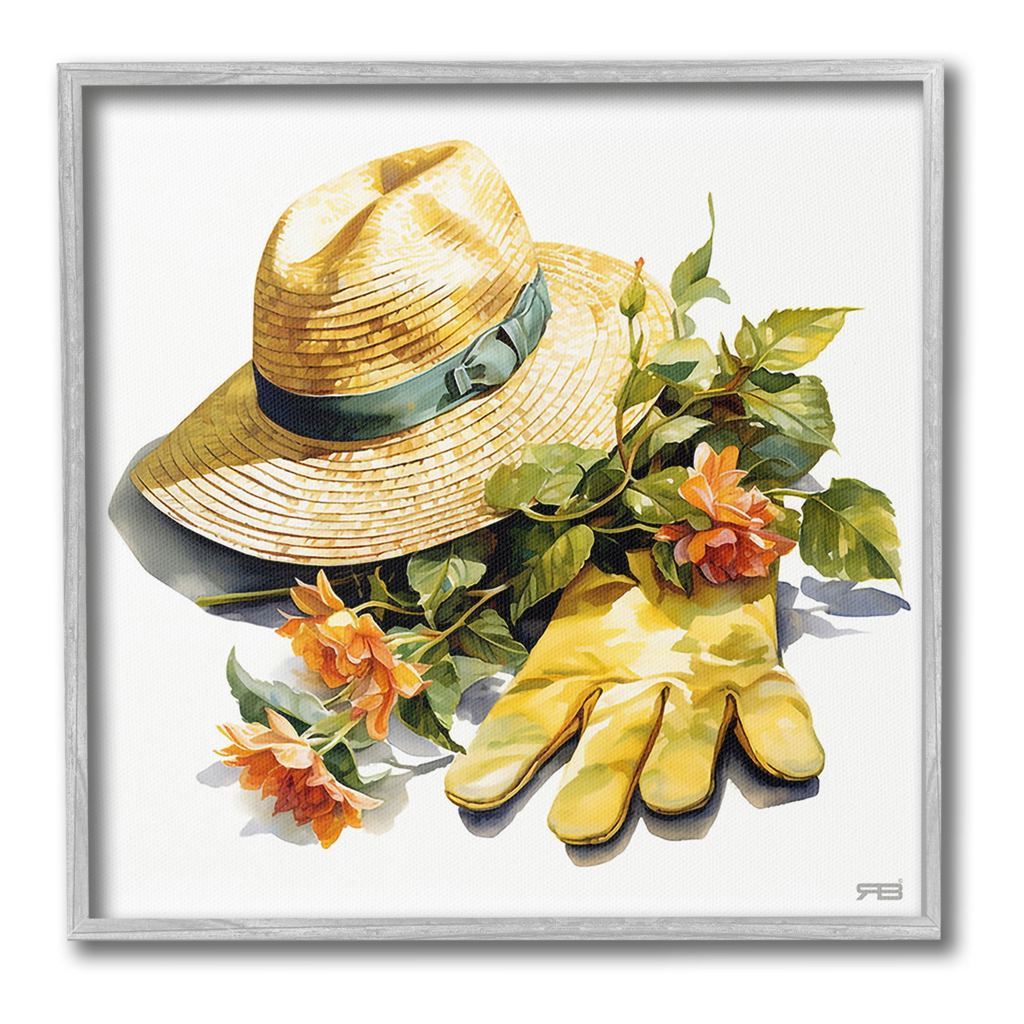 Stupell Industries Floral Gardening Gear Botanical & Floral Painting Gray Framed Art Print Wall Art, 24 x 24