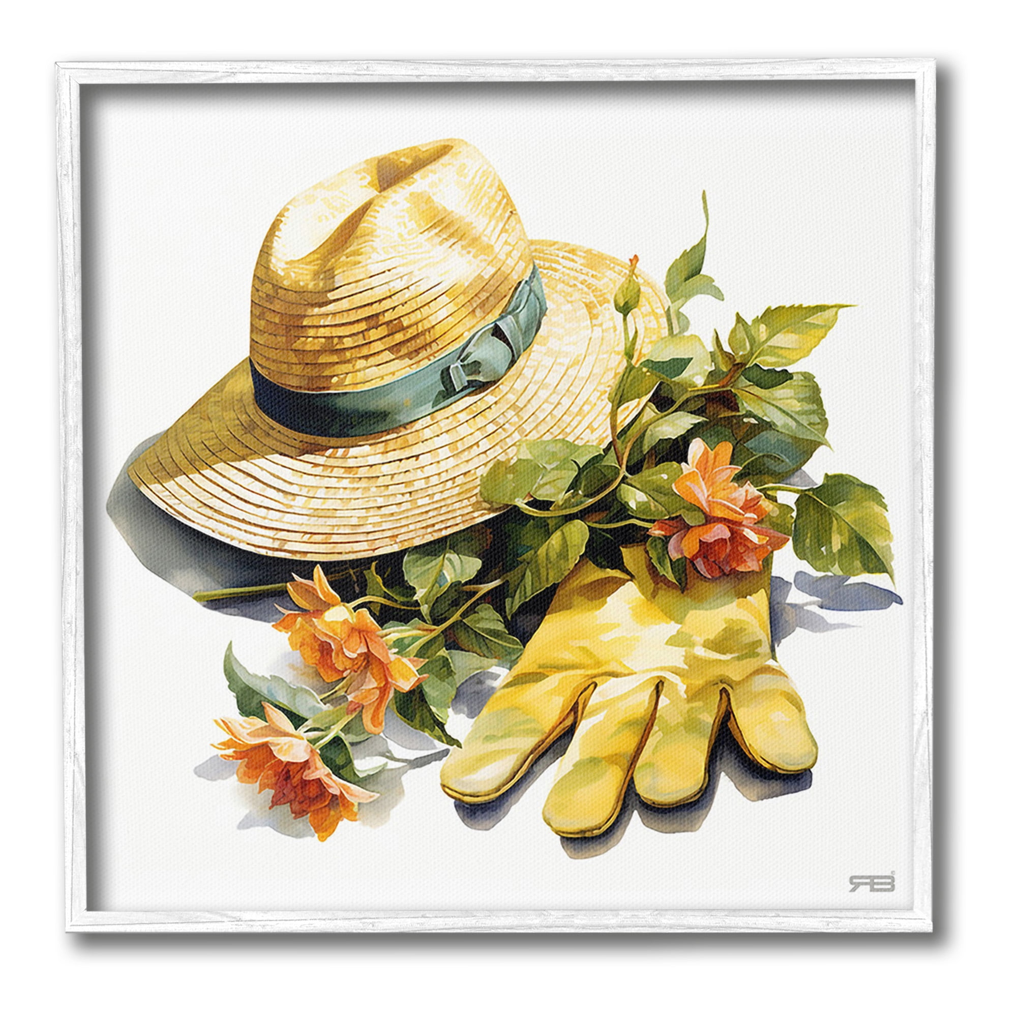 Stupell Industries Floral Gardening Gear Botanical & Floral Painting White Framed Art Print Wall Art, 12 x 12