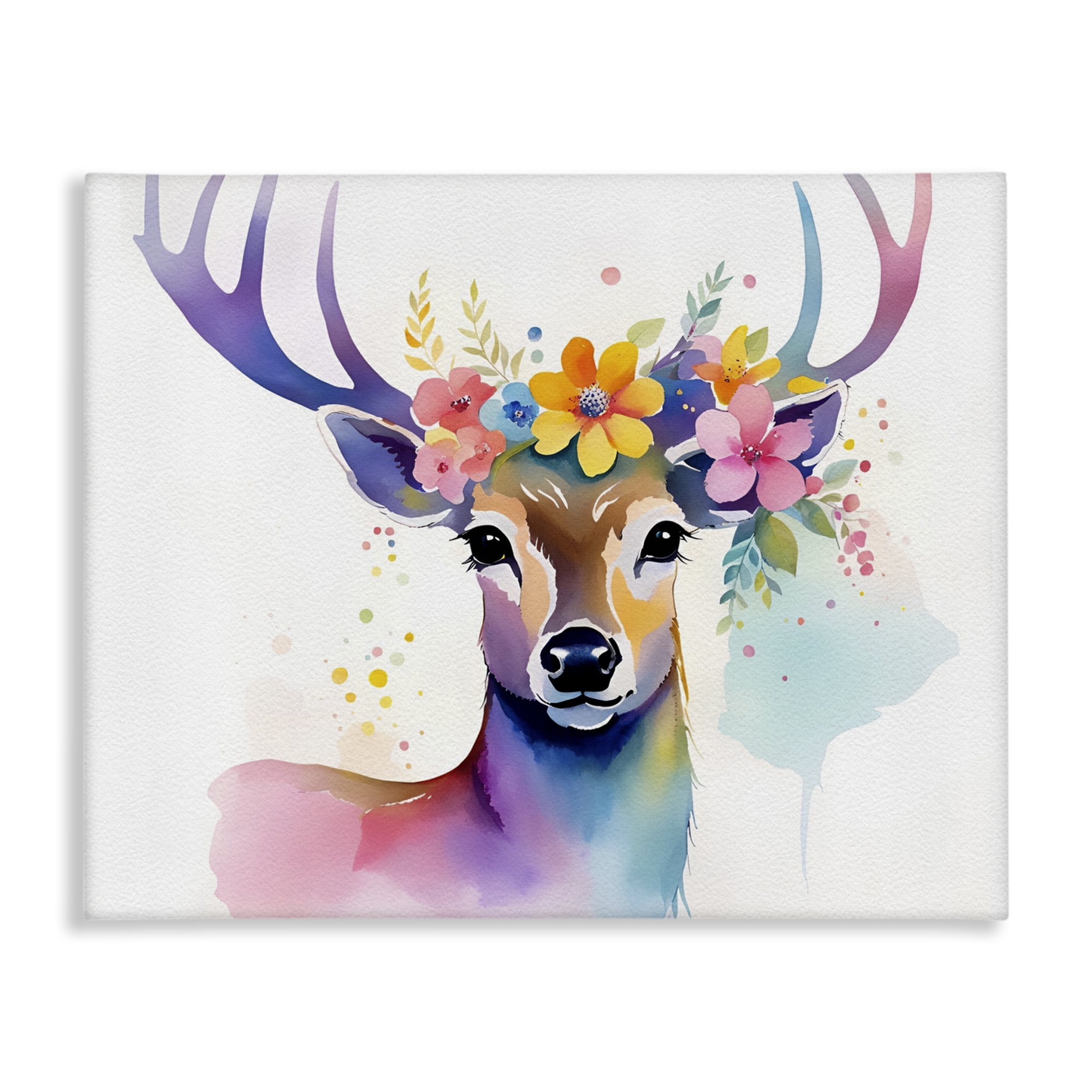 Stupell Industries Floral Garland Deer Animals & Insects Painting Gallery Wrapped Canvas Art Print Wall Art, 30 x 24