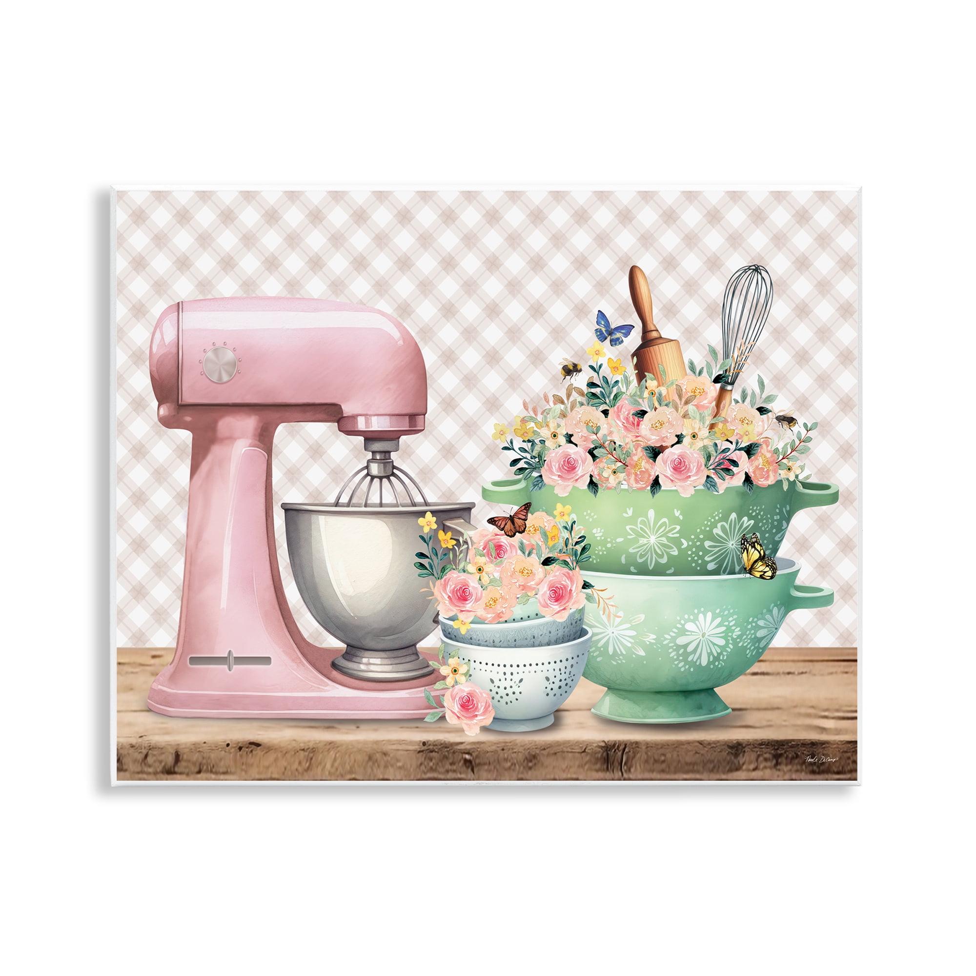 Stupell Industries Floral Gingham Kitchen Food & Beverage Painting Unframed Art Print Wall Art, 14 x 11