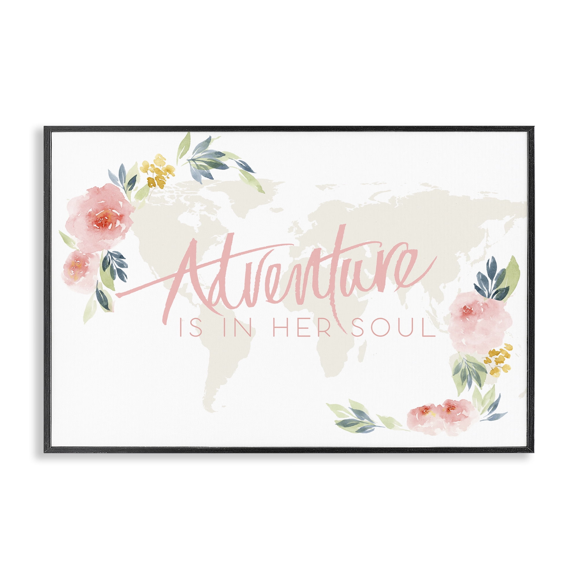 Stupell Industries Floral Girl's Adventure Plants & Flowers Painting Black Framed Art Print Wall Art, 24 x 16