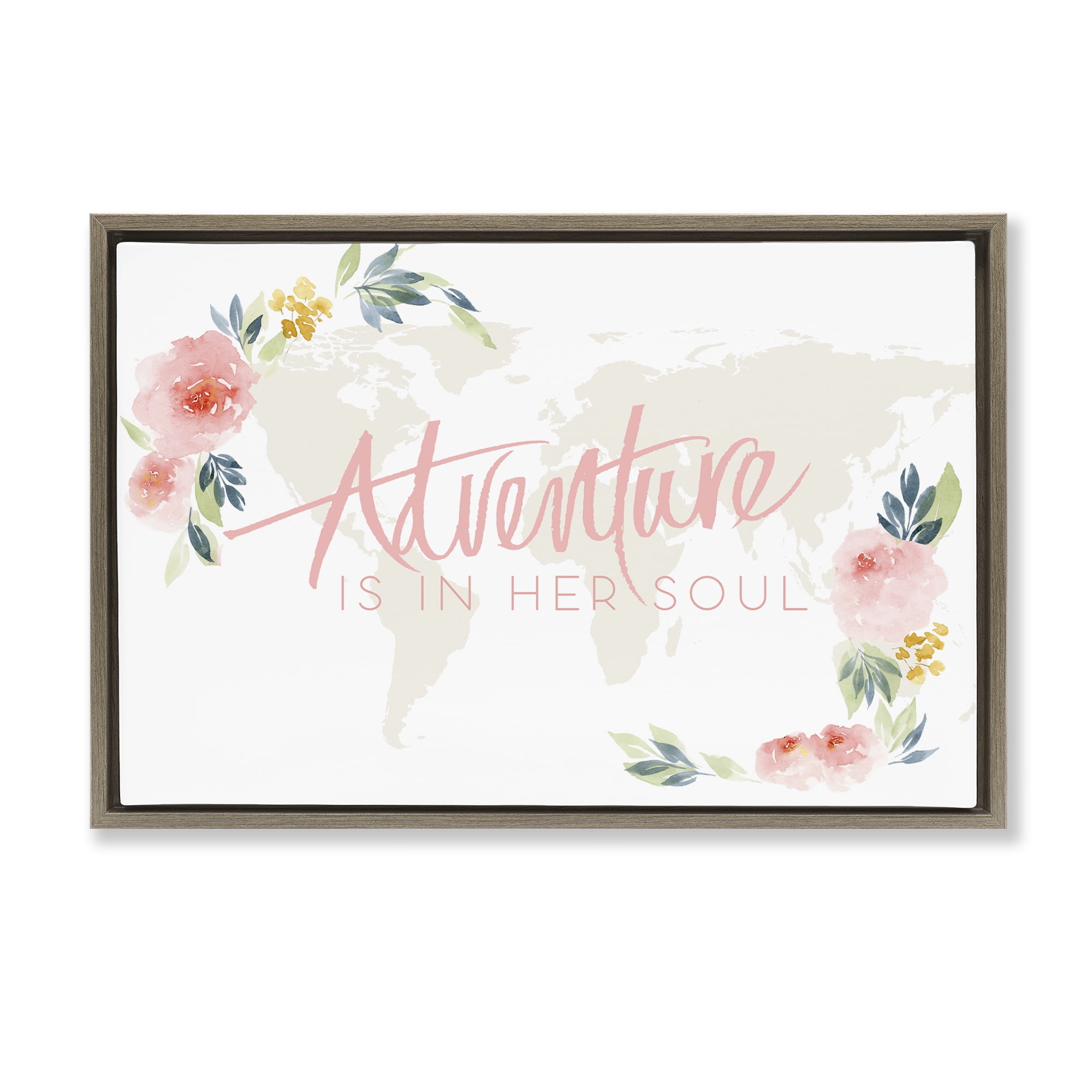 Stupell Industries Floral Girl's Adventure Plants & Flowers Painting Brown Floater Framed Canvas Art Print Wall Art, 31 x 21