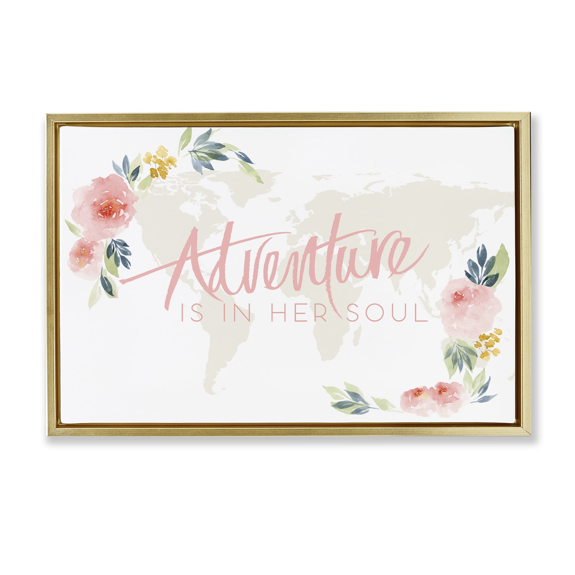 Stupell Industries Floral Girl's Adventure Plants & Flowers Painting Gold Floater Framed Canvas Art Print Wall Art, 25 x 17