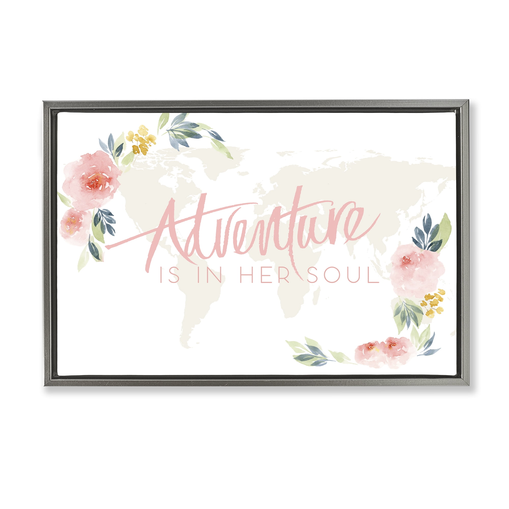 Stupell Industries Floral Girl's Adventure Plants & Flowers Painting Gray Floater Framed Canvas Art Print Wall Art, 31 x 21