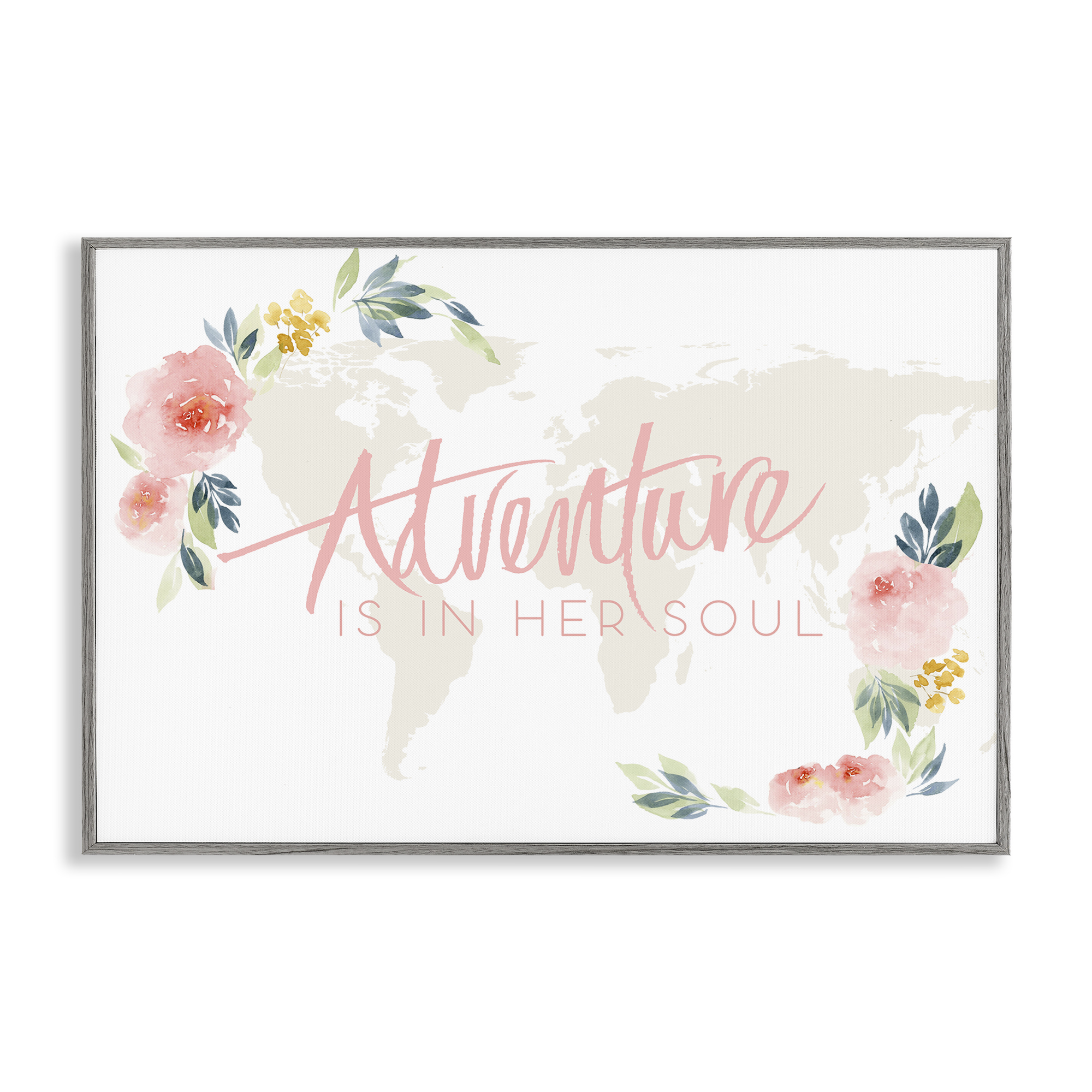Stupell Industries Floral Girl's Adventure Plants & Flowers Painting Gray Framed Art Print Wall Art, 24 x 16