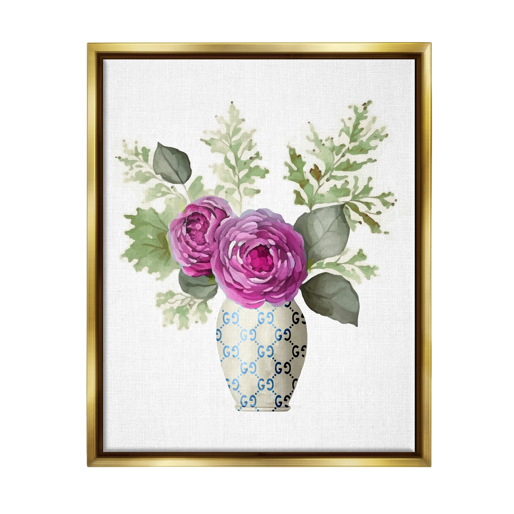 Stupell Industries Floral Glam Bouquet Botanical & Floral Painting Gold Floater Framed Art Print Wall Art, 17 x 21