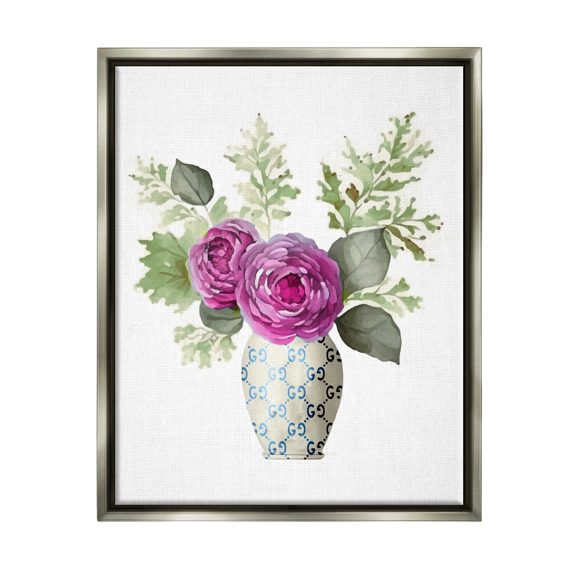 Stupell Industries Floral Glam Bouquet Botanical & Floral Painting Gray Floater Framed Art Print Wall Art, 25 x 31