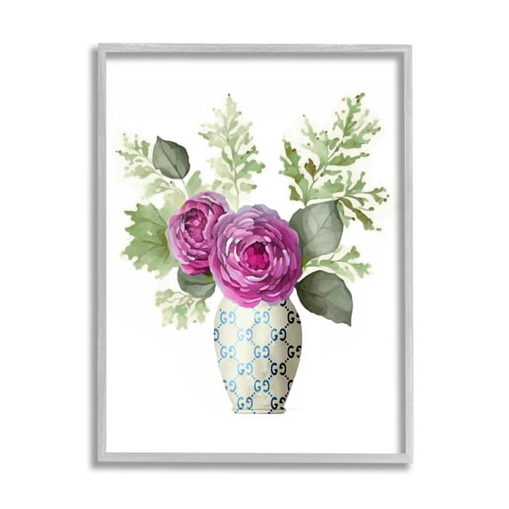 Stupell Industries Floral Glam Bouquet Botanical & Floral Painting Gray Framed Art Print Wall Art, 16 x 20