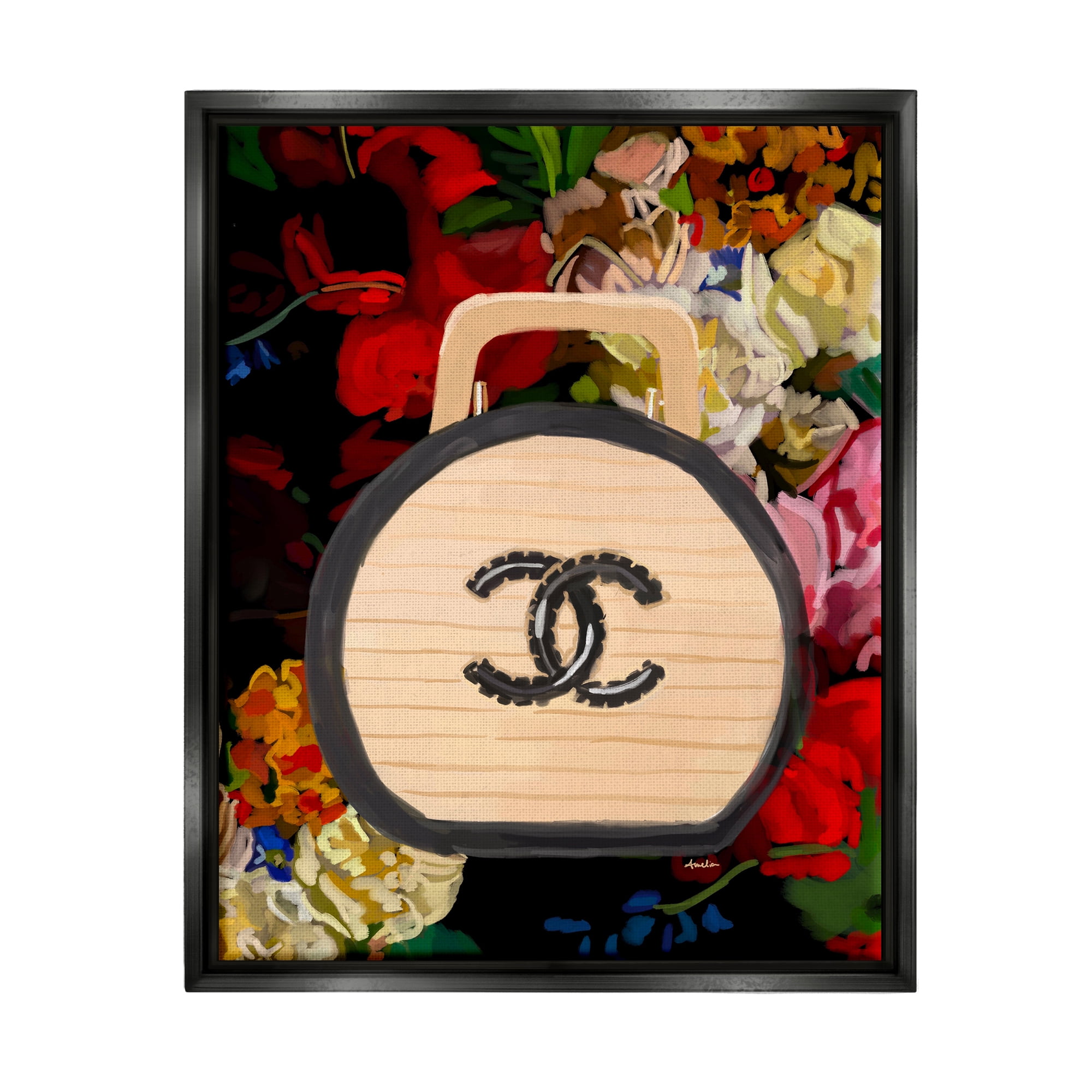 Stupell Industries Floral Glam Brand Purse Botanical & Floral Painting Black Floater Framed Art Print Wall Art, 25 x 31