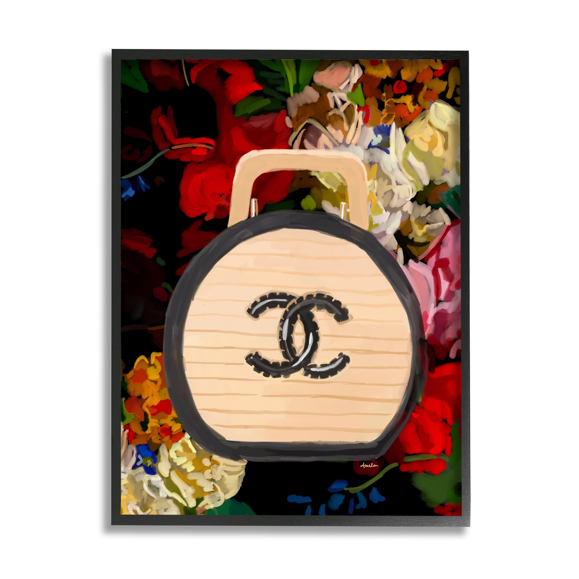 Stupell Industries Floral Glam Brand Purse Botanical & Floral Painting Black Framed Art Print Wall Art, 16 x 20