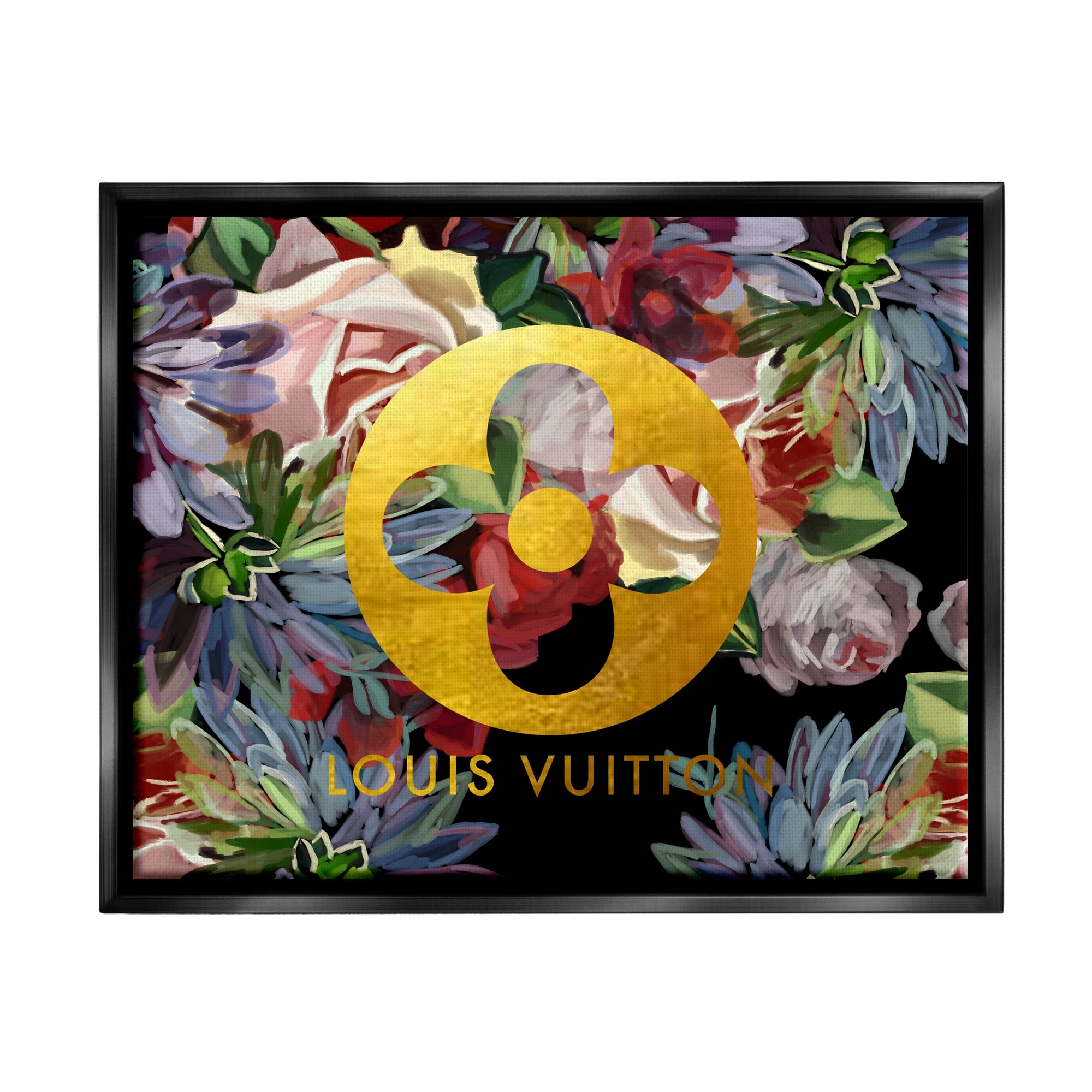 Stupell Industries Floral Glam Fashion Logo Botanical & Floral Painting Black Floater Framed Canvas Art Print Wall Art, 21 x 17