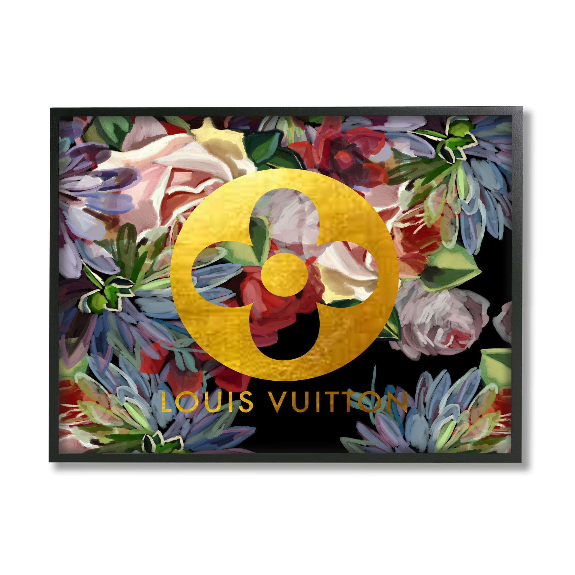 Stupell Industries Floral Glam Fashion Logo Botanical & Floral Painting Black Framed Art Print Wall Art, 14 x 11