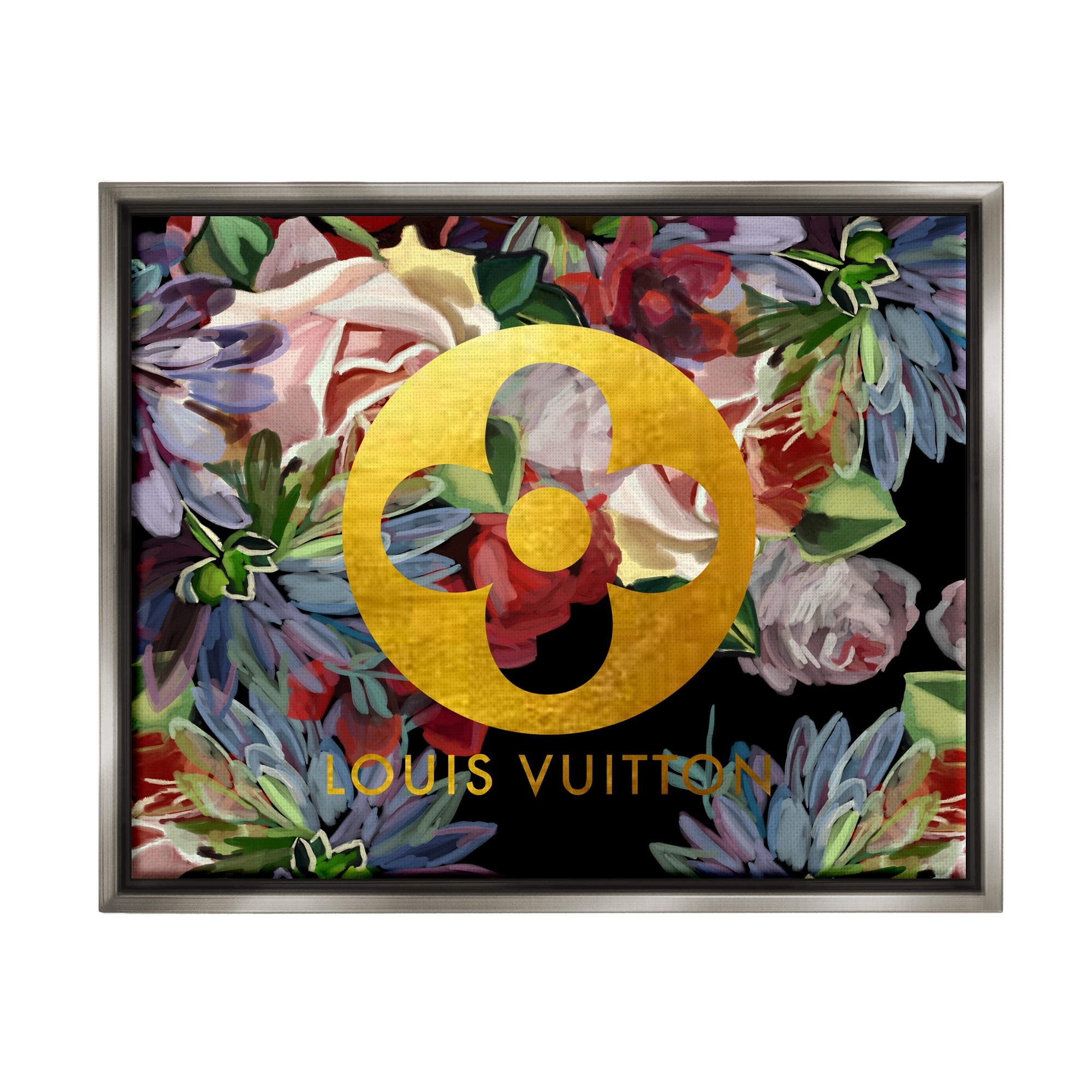 Stupell Industries Floral Glam Fashion Logo Botanical & Floral Painting Gray Floater Framed Canvas Art Print Wall Art, 21 x 17