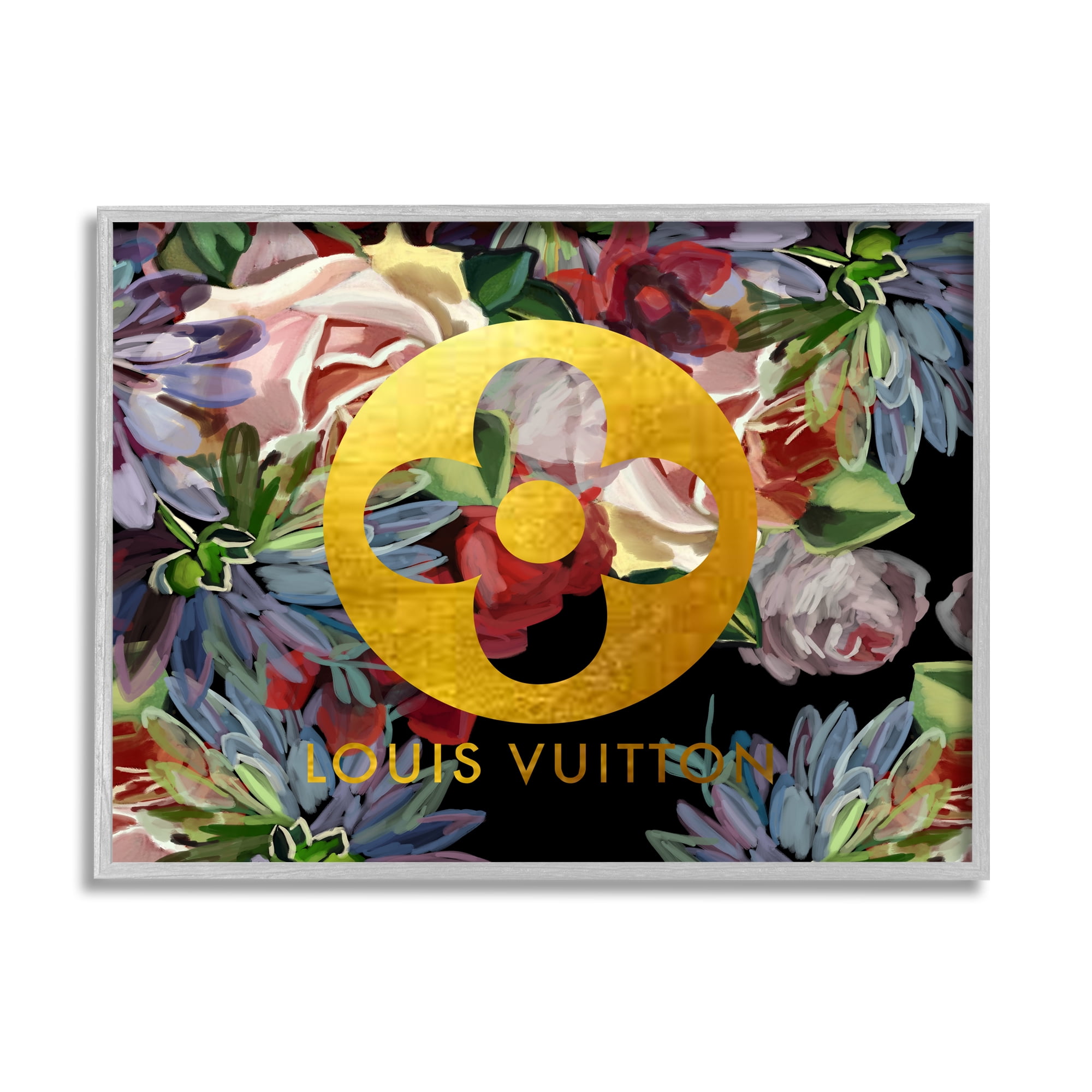 Stupell Industries Floral Glam Fashion Logo Botanical & Floral Painting Gray Framed Art Print Wall Art, 14 x 11