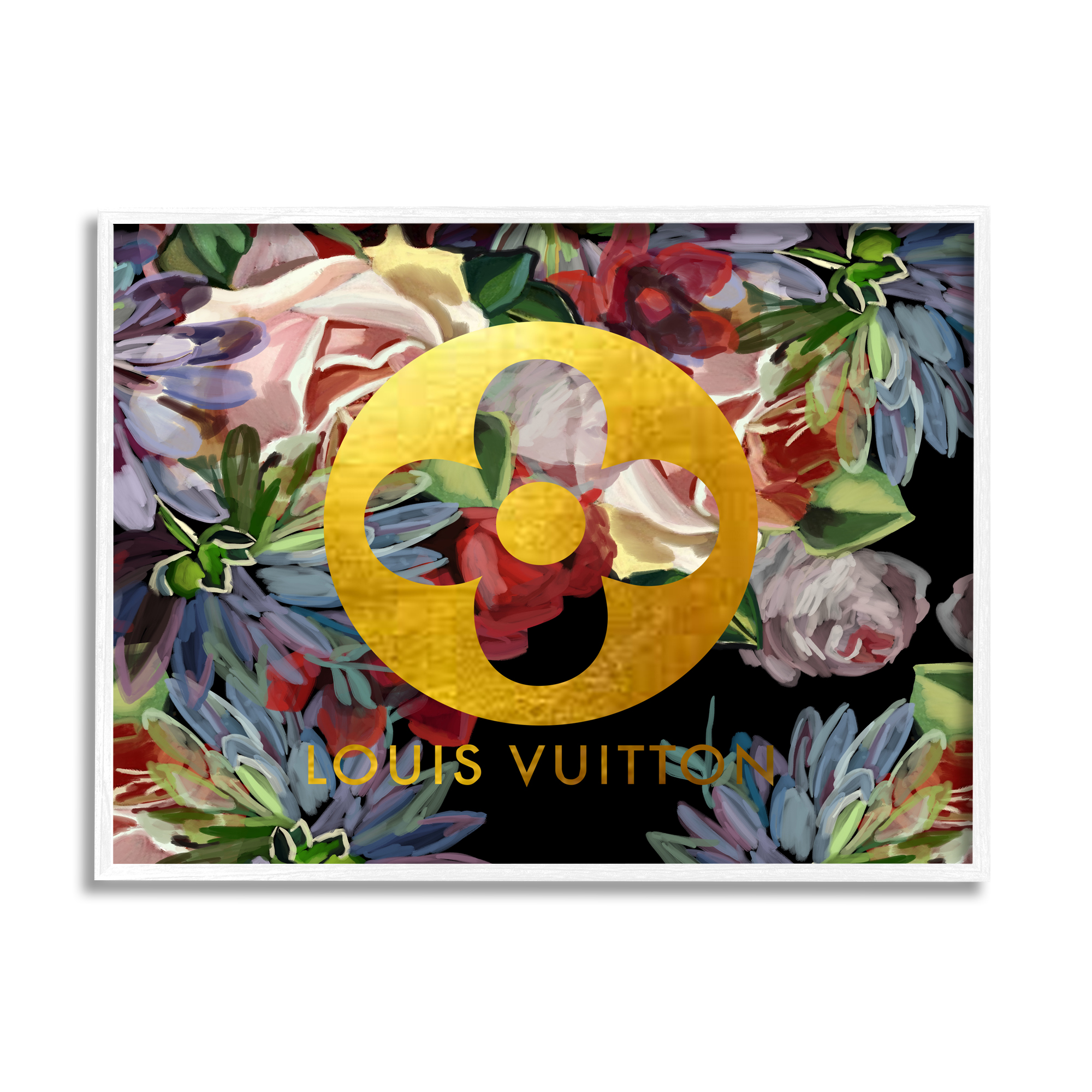 Stupell Industries Floral Glam Fashion Logo Botanical & Floral Painting White Framed Art Print Wall Art, 20 x 16