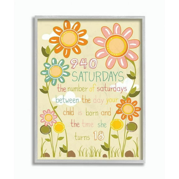 Stupell Industries Floral Graphic 940 Saturdays Art Graphic Art Gray Framed Art Print Wall Art, 11x14, by Karen Zukowski (Finny And Zook)