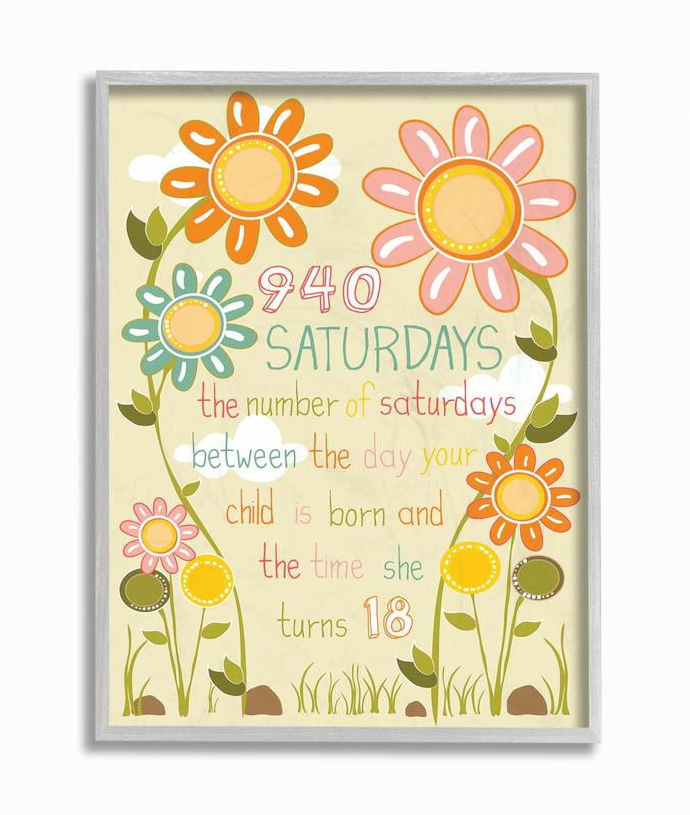 Stupell Industries Floral Graphic 940 Saturdays Art Graphic Art Gray Framed Art Print Wall Art, 16x20, by Karen Zukowski (Finny And Zook)