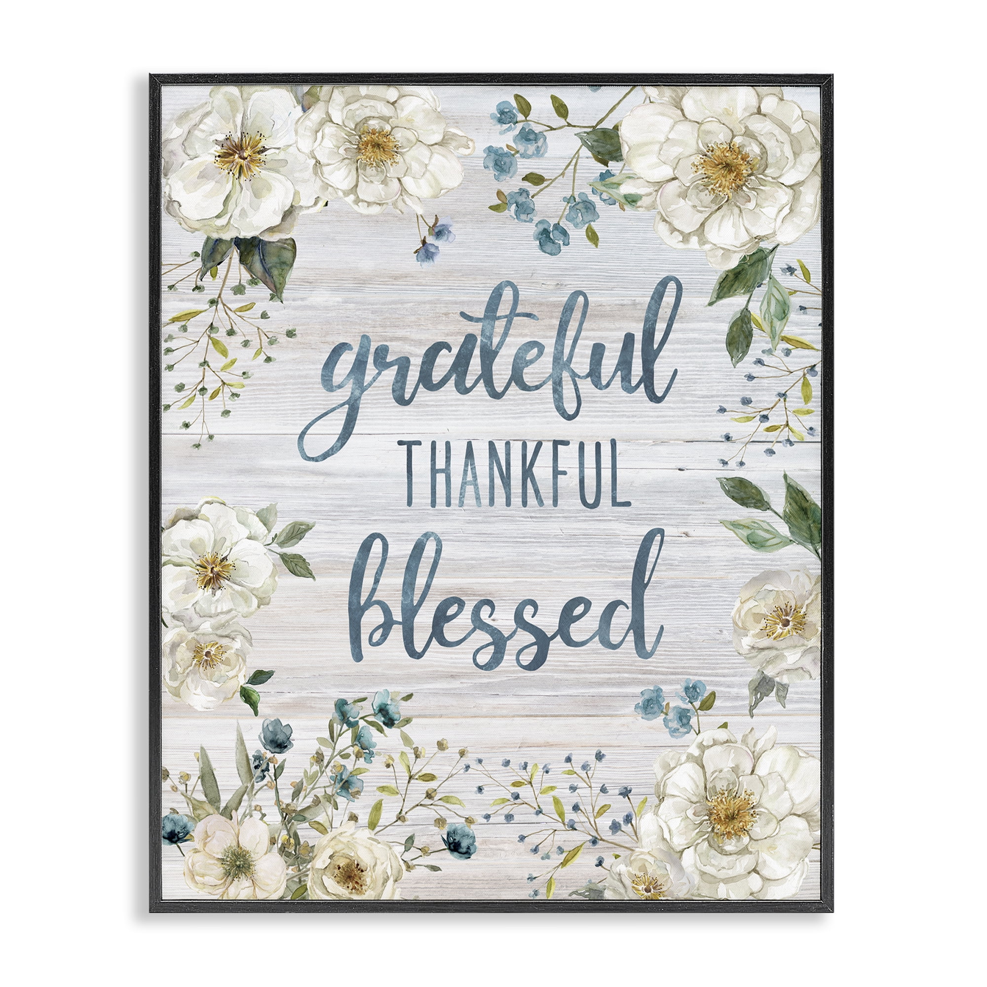 Stupell Industries Floral Gratitude Phrases Plants & Flowers Painting Black Framed Art Print Wall Art, 24 x 30