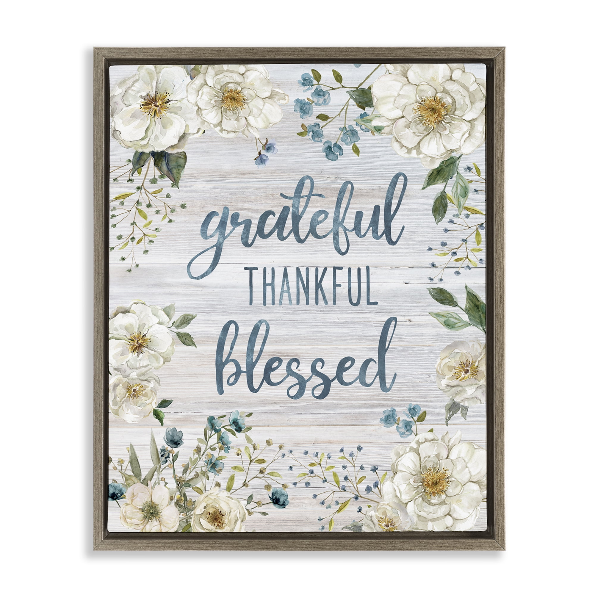 Stupell Industries Floral Gratitude Phrases Plants & Flowers Painting Brown Floater Framed Canvas Art Print Wall Art, 25 x 31