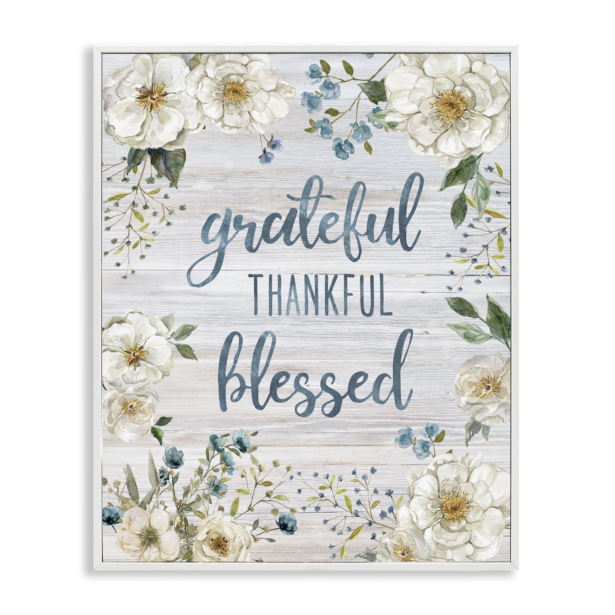 Stupell Industries Floral Gratitude Phrases Plants & Flowers Painting White Framed Art Print Wall Art, 11 x 14