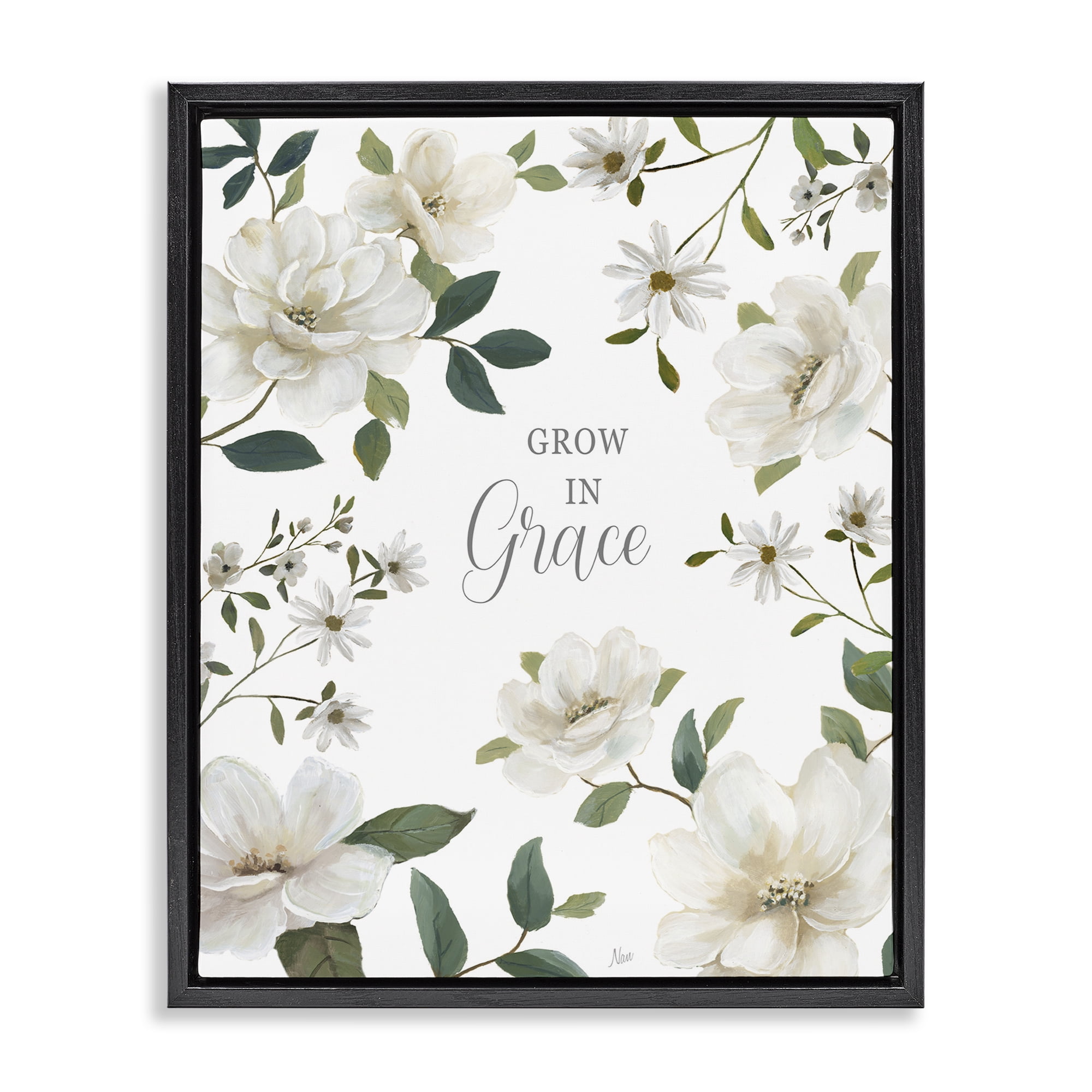Stupell Industries Floral Grow In Grace Black Framed Floater Canvas Wall Art, design by Nan