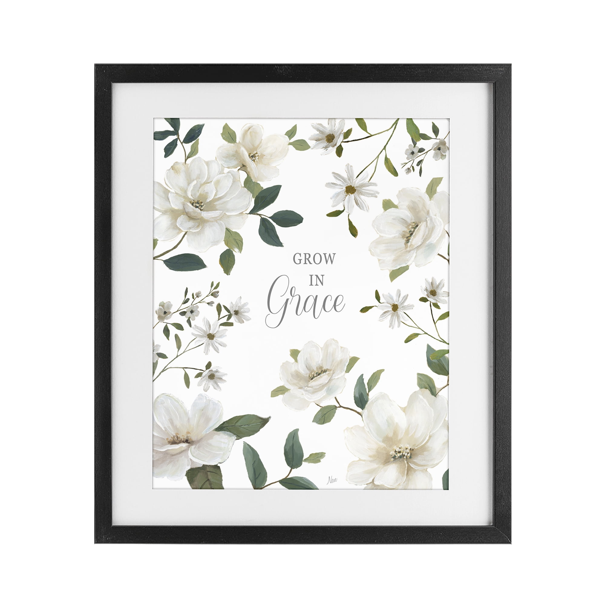 Stupell Industries Floral Grow In Grace Black Framed Print Under Glass, design by Nan