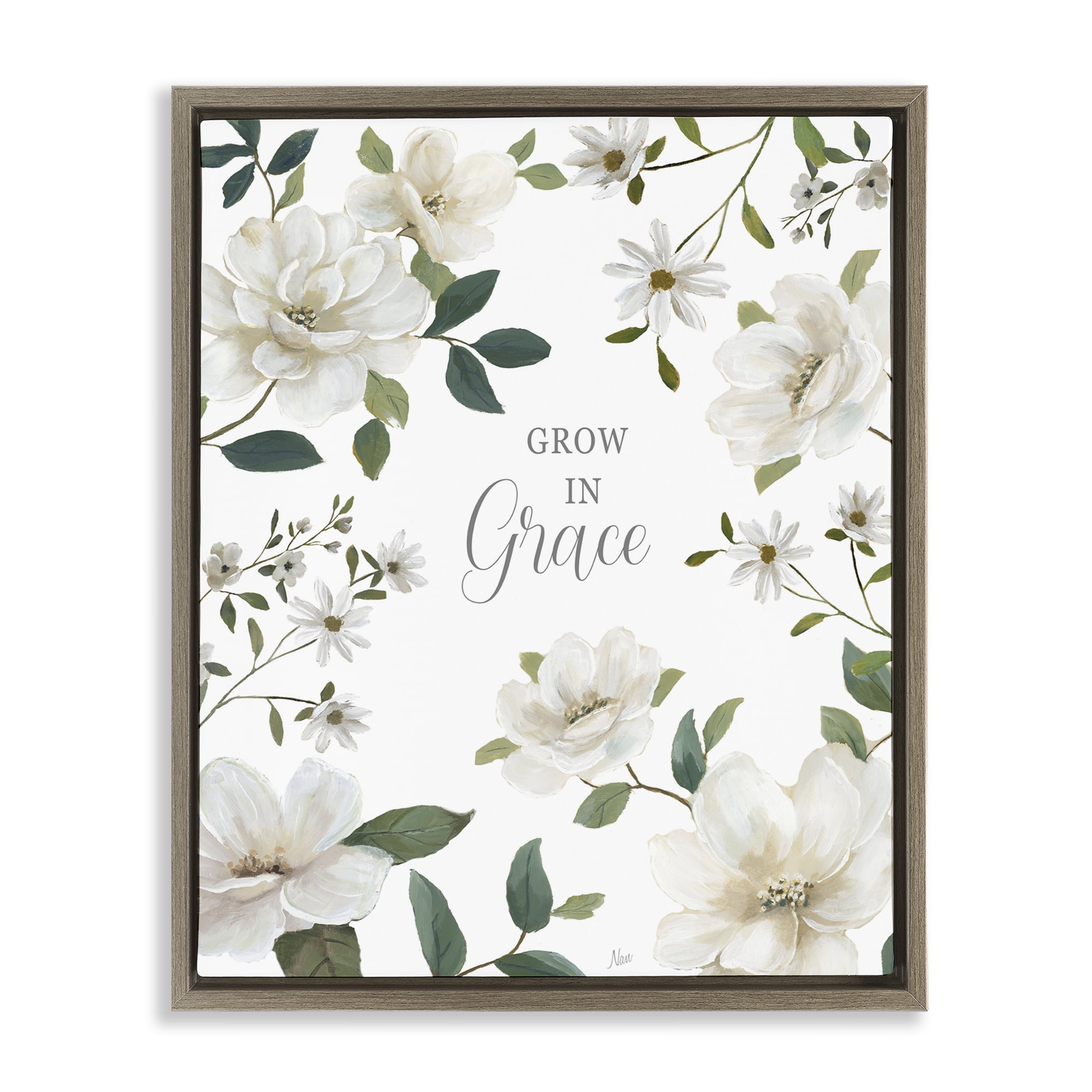 Stupell Industries Floral Grow In Grace Brown Framed Floater Canvas Wall Art, design by Nan