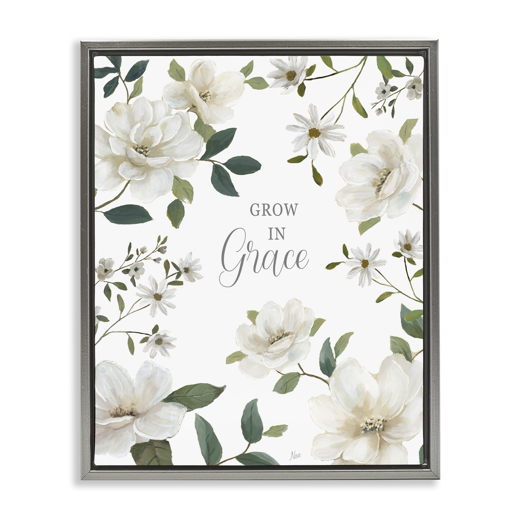 Stupell Industries Floral Grow In Grace Gray Framed Floater Canvas Wall Art, design by Nan