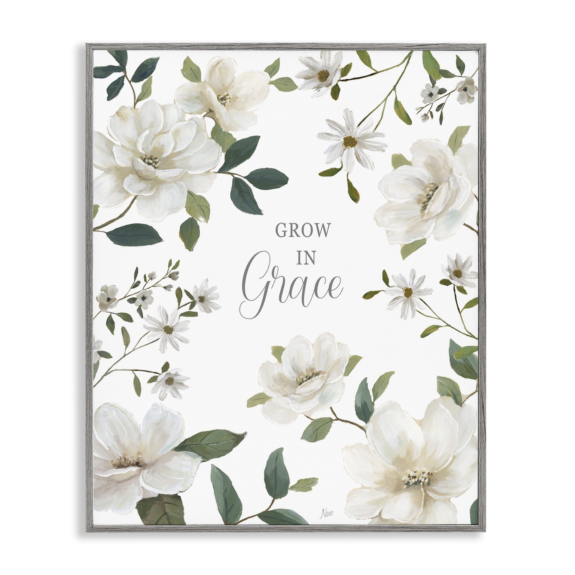 Stupell Industries Floral Grow In Grace Gray Framed Giclee Art, design by Nan