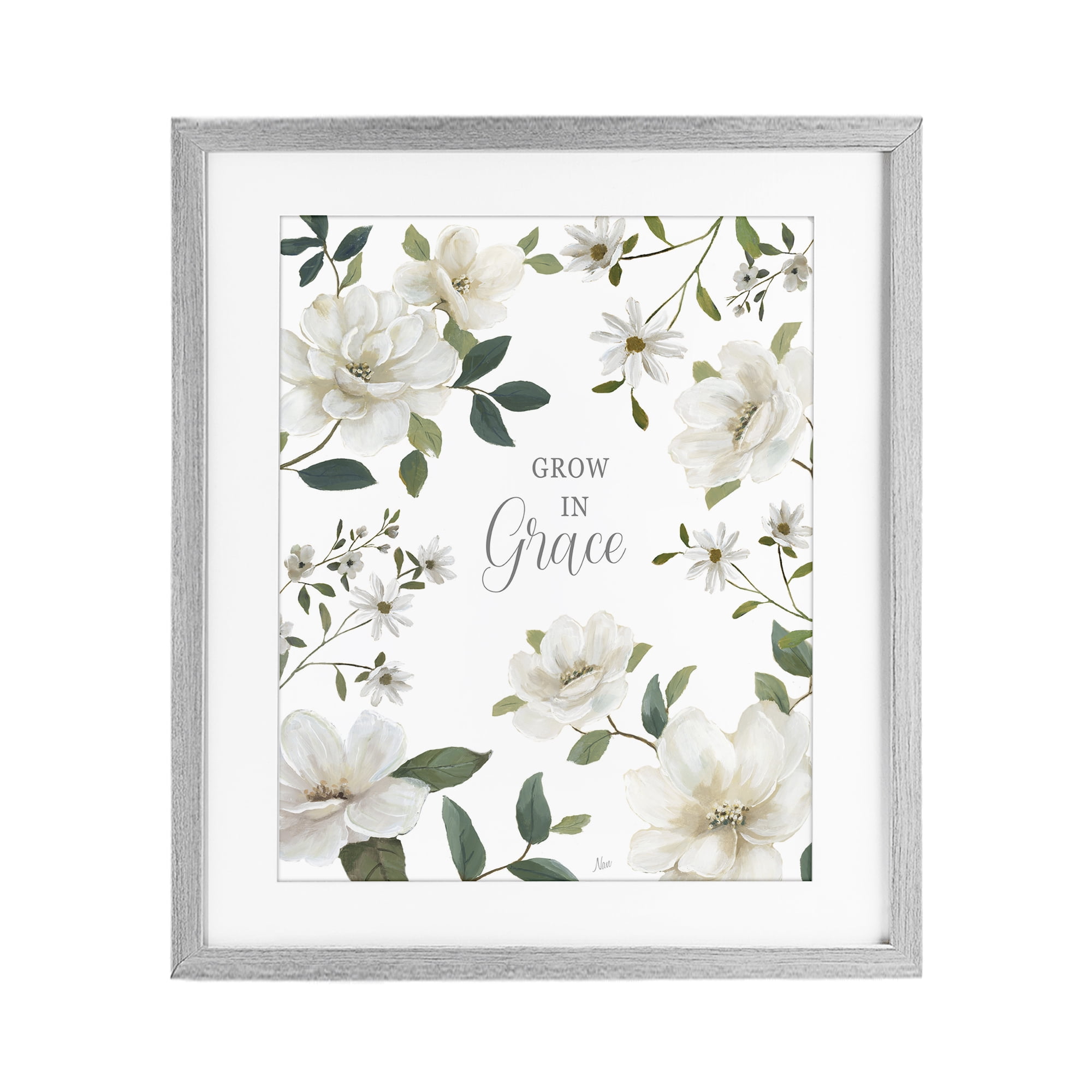 Stupell Industries Floral Grow In Grace Gray Framed Print Under Glass, design by Nan