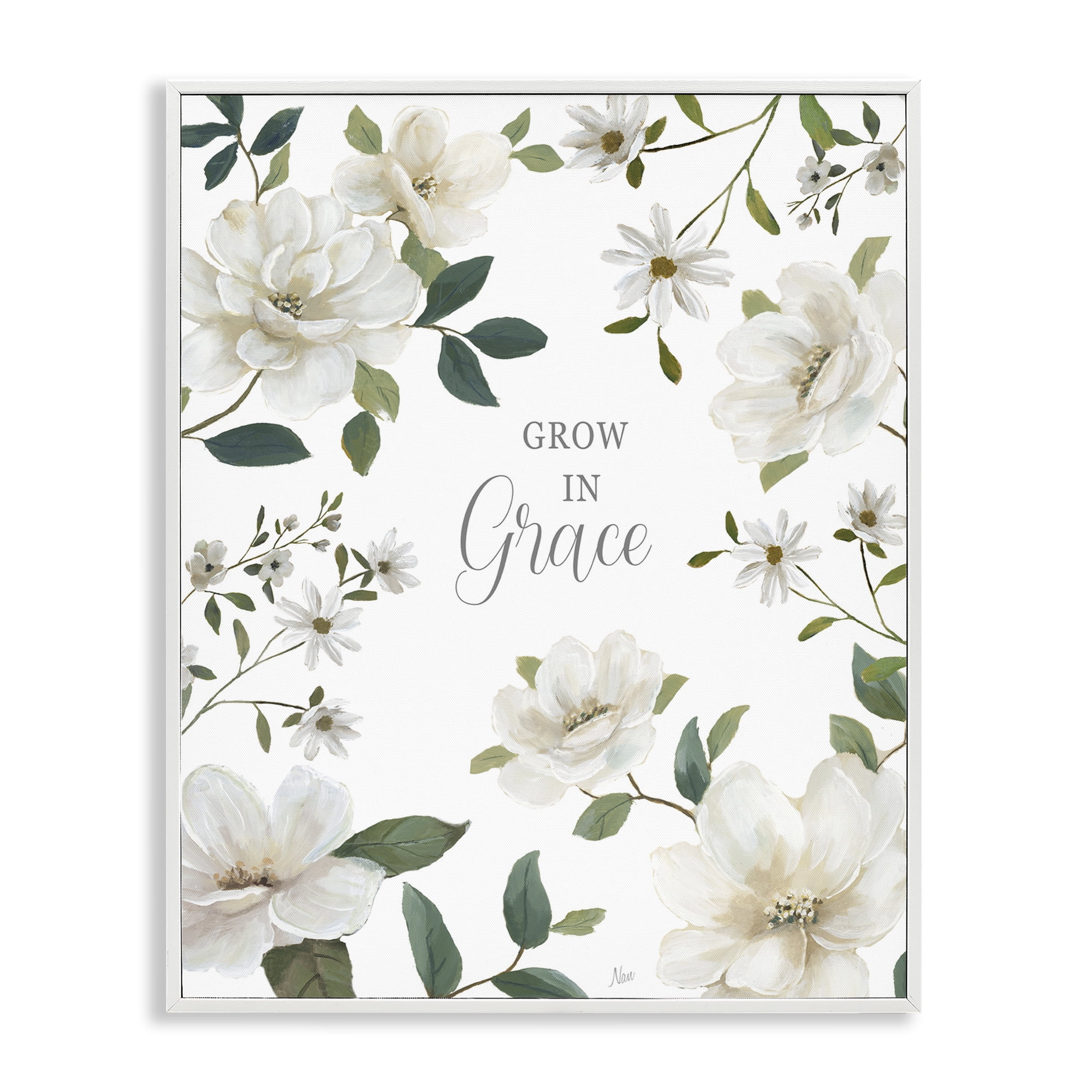 Stupell Industries Floral Grow In Grace White Framed Giclee Art, design by Nan