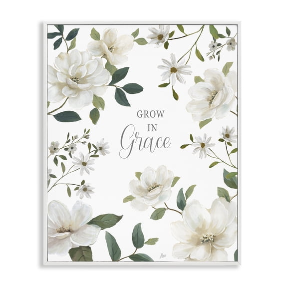 Stupell Industries Shabby Chic Floral Grow In Grace White Framed Giclee Art, 11 x 14, by Nan