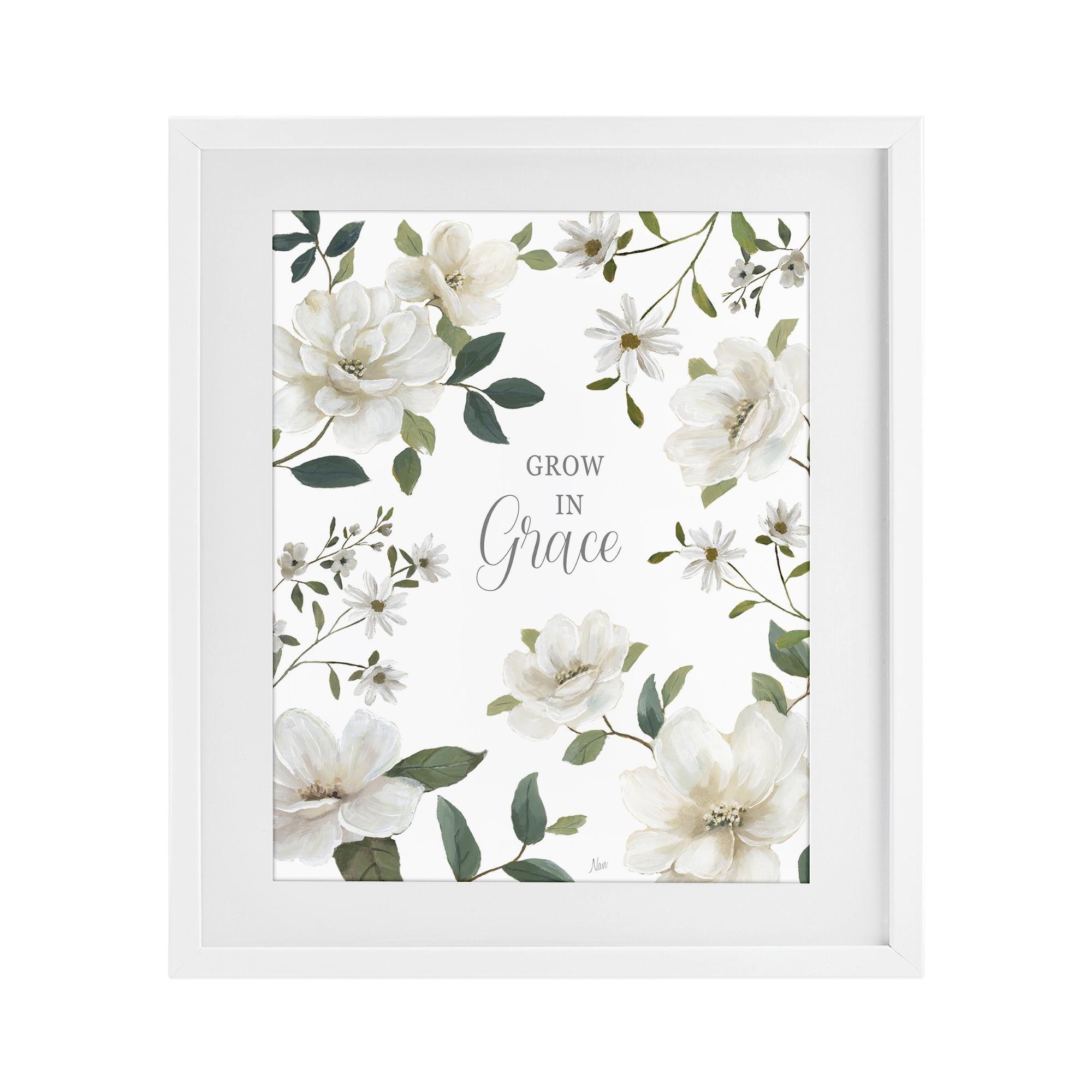Stupell Industries Floral Grow In Grace White Framed Print Under Glass, design by Nan