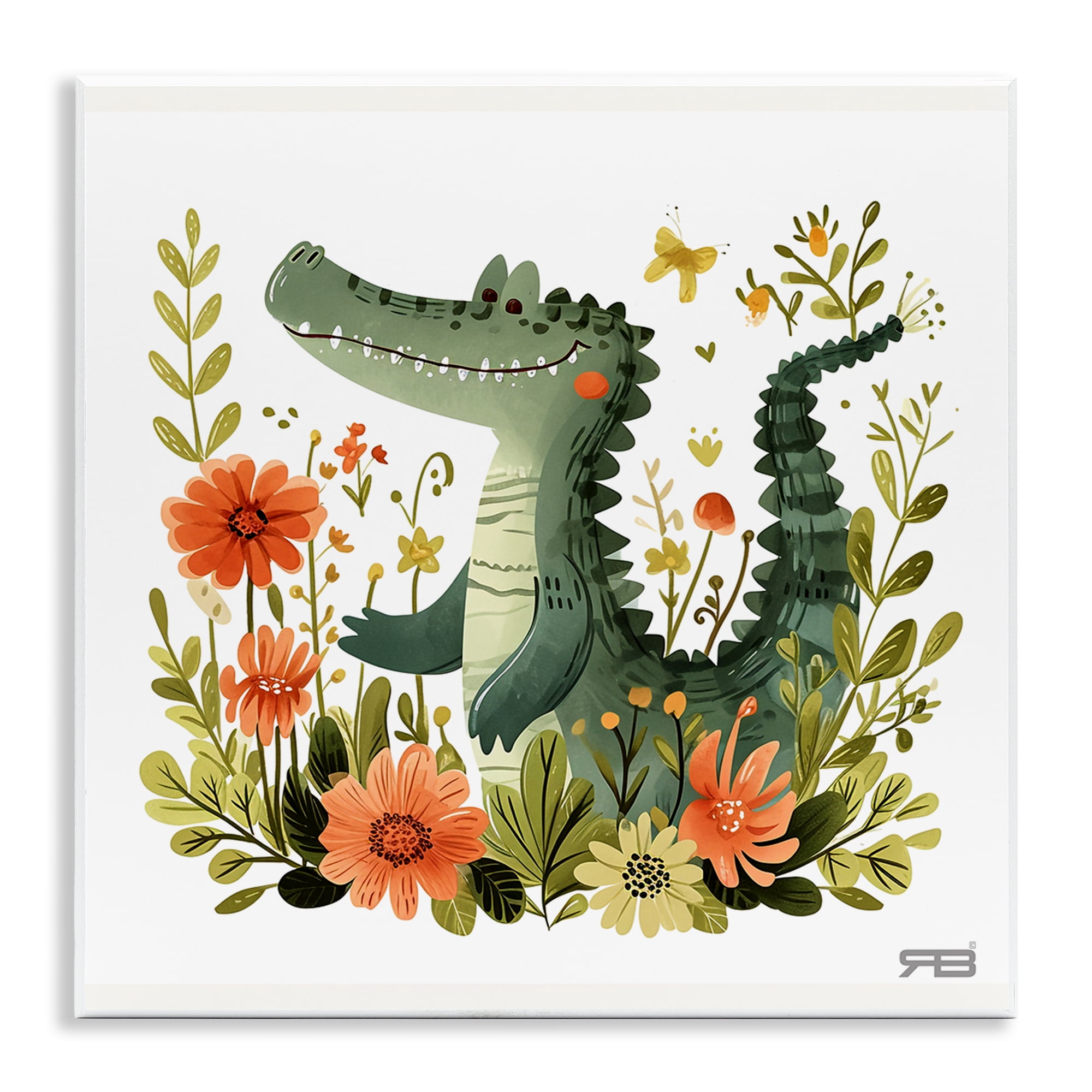 Stupell Industries Floral Happy Alligator Animals Painting Unframed Art Print Wall Art, 12 x 12