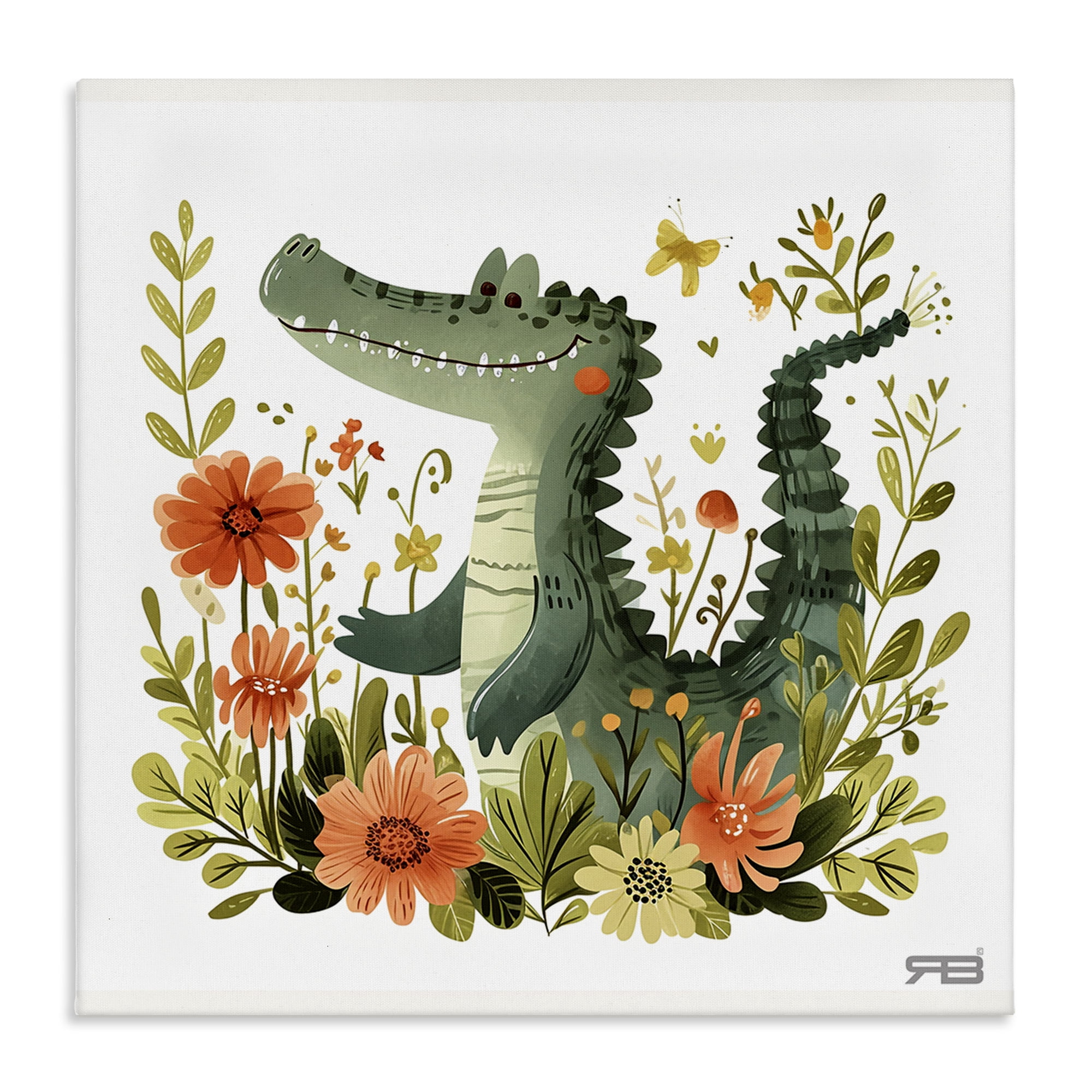 Stupell Industries Floral Happy Alligator Animals Painting Wrapped Canvas Art Print Wall Art, 30 x 30