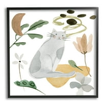Stupell Industries Floral Happy Cat Botanicals Graphic Art Black Framed Art Print Wall Art, Design by Melissa Wang