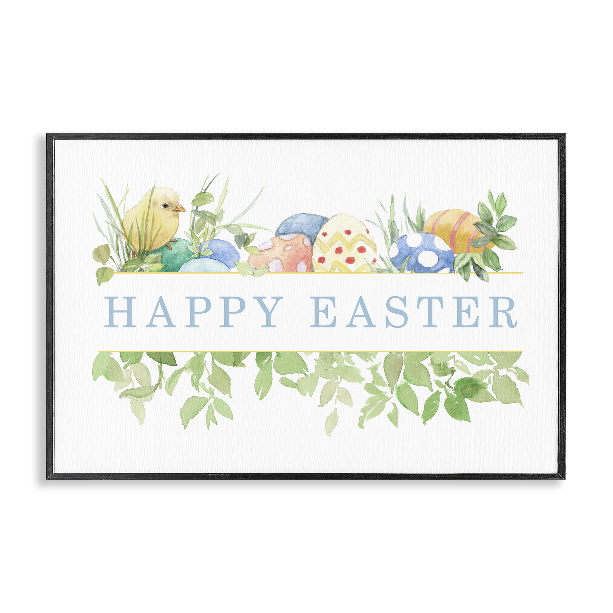 Stupell Industries Floral Happy Easter Holiday Painting Black Framed Art Print Wall Art, 24 x 16