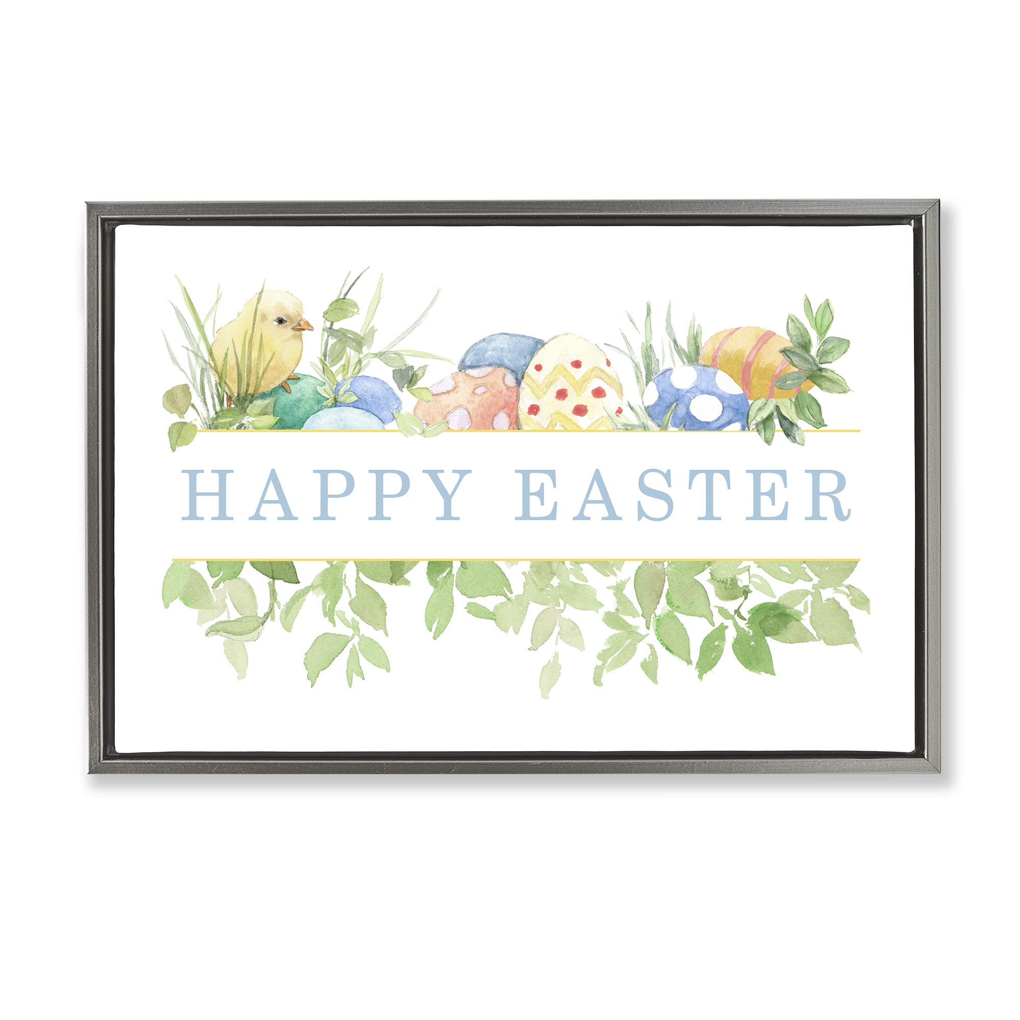 Stupell Industries Floral Happy Easter Holiday Painting Gray Floater Framed Canvas Art Print Wall Art, 25 x 17
