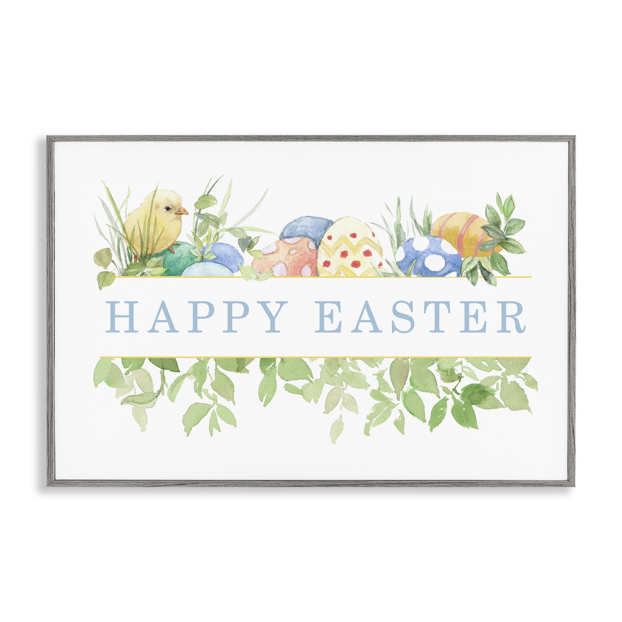 Stupell Industries Floral Happy Easter Holiday Painting Gray Framed Art Print Wall Art, 30 x 20