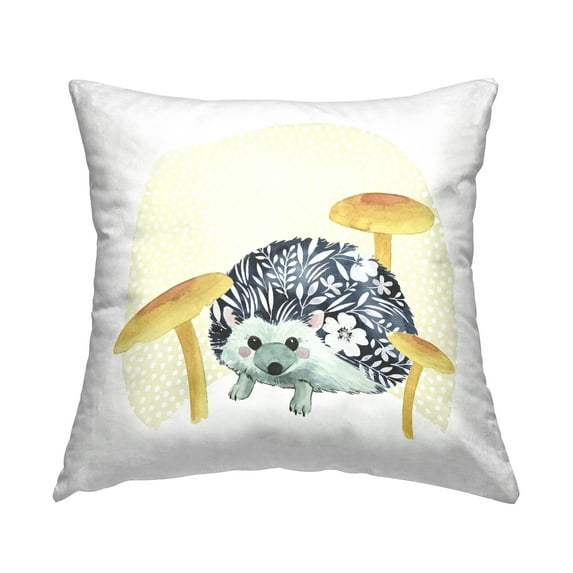 Stupell Industries Floral Hedgehog Mushrooms Nature Square Decorative Printed Throw Pillow, 18 x 18,