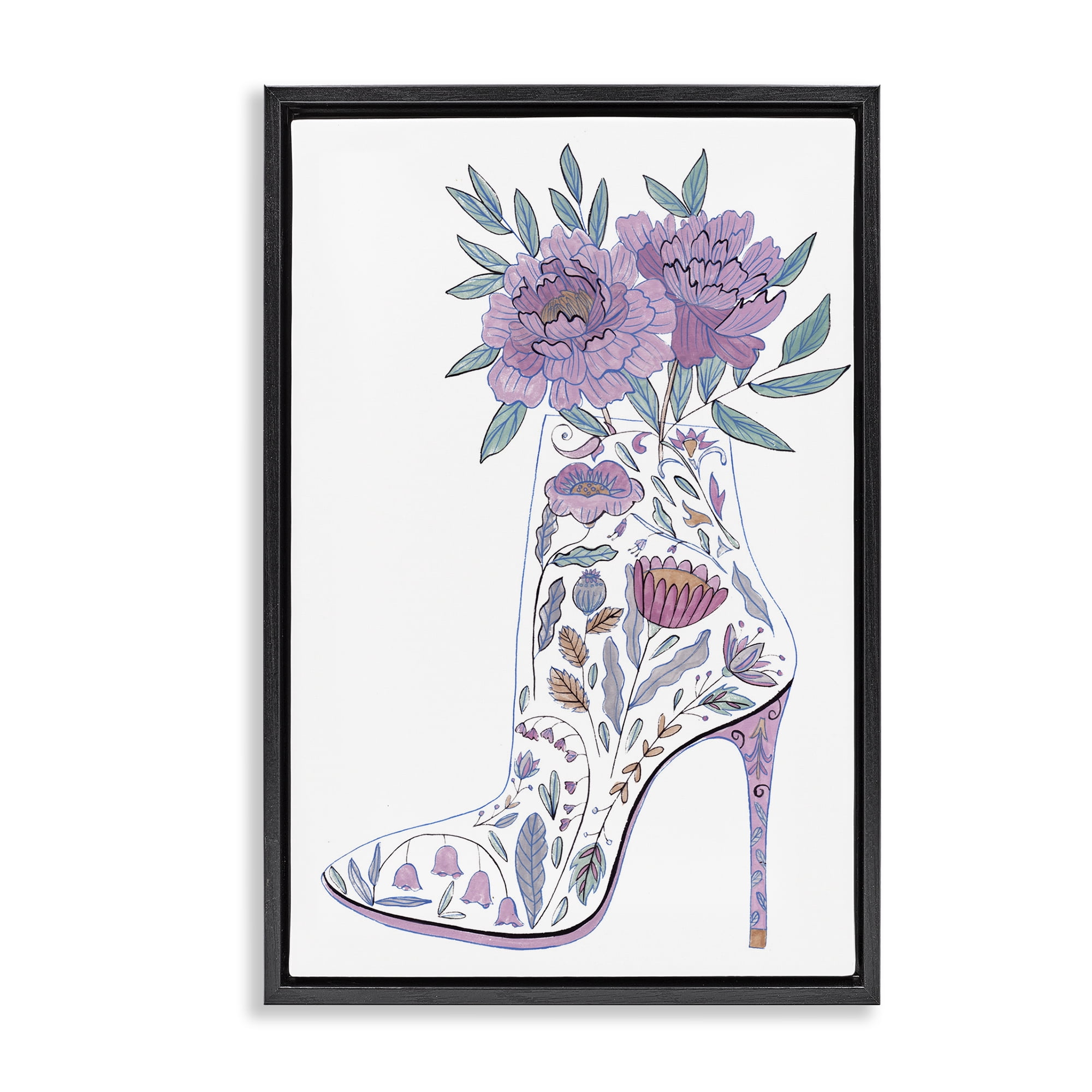 Stupell Industries Floral Heel Bouquet Botanical & Floral Painting Black Floater Framed Art Print Wall Art, 21 x 31