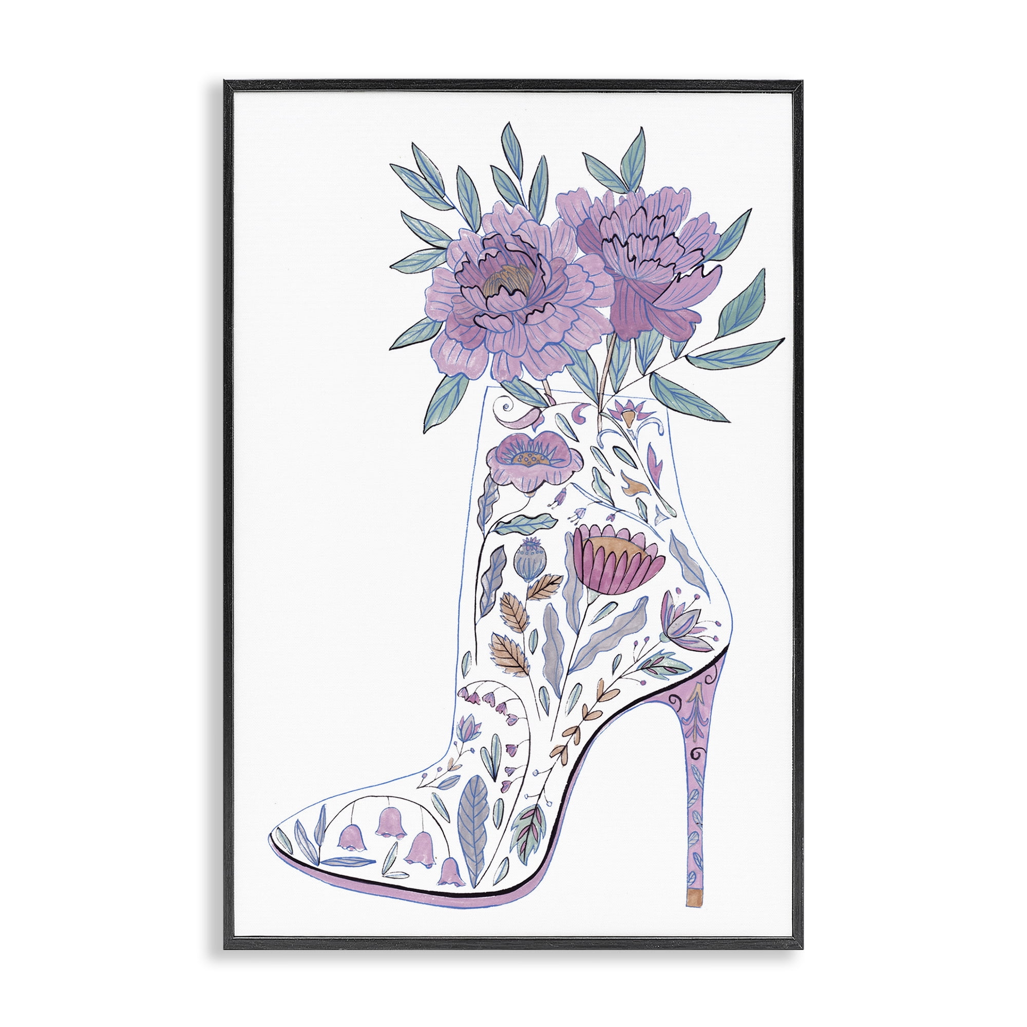 Stupell Industries Floral Heel Bouquet Botanical & Floral Painting Black Framed Art Print Wall Art, 16 x 24
