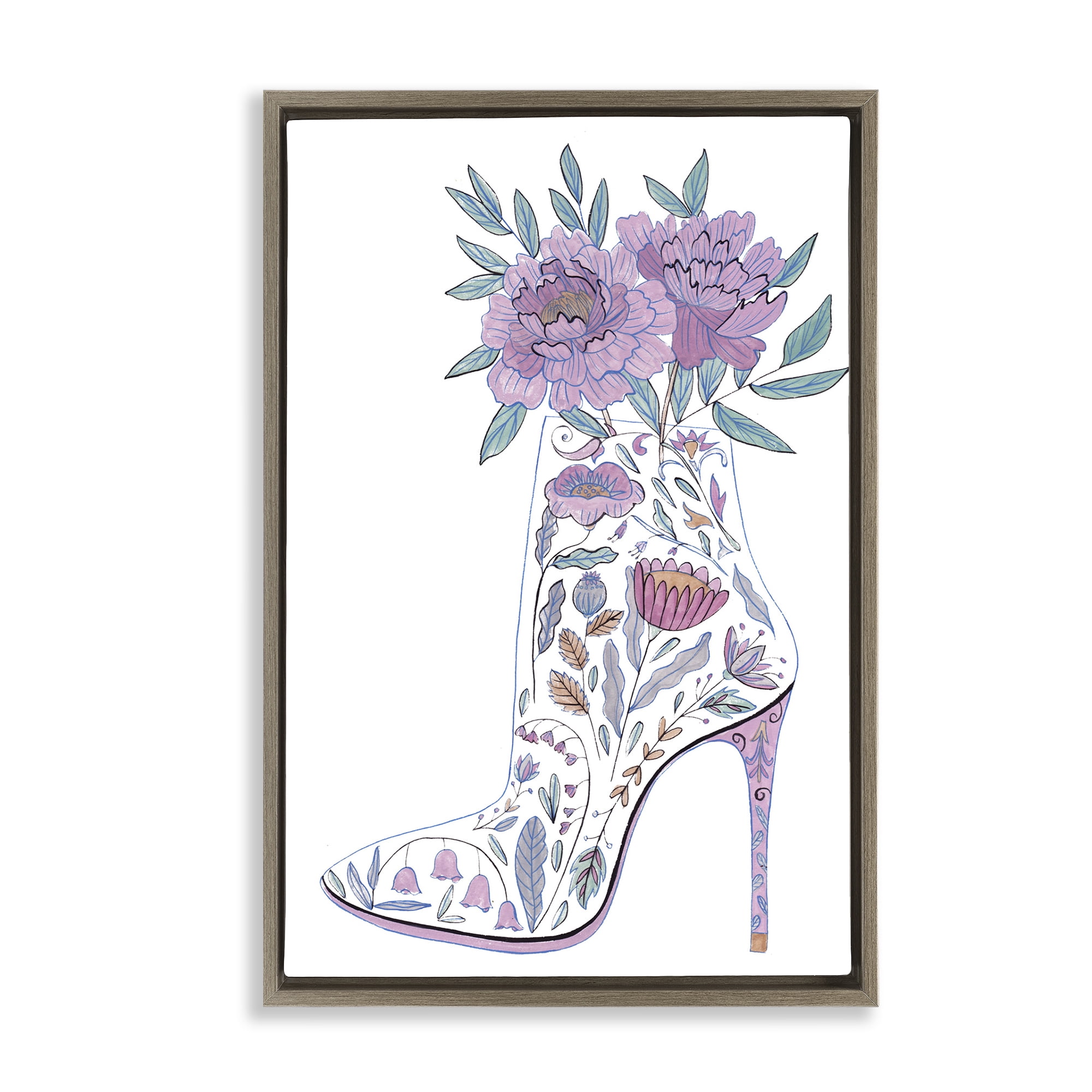 Stupell Industries Floral Heel Bouquet Botanical & Floral Painting Brown Floater Framed Art Print Wall Art, 21 x 31