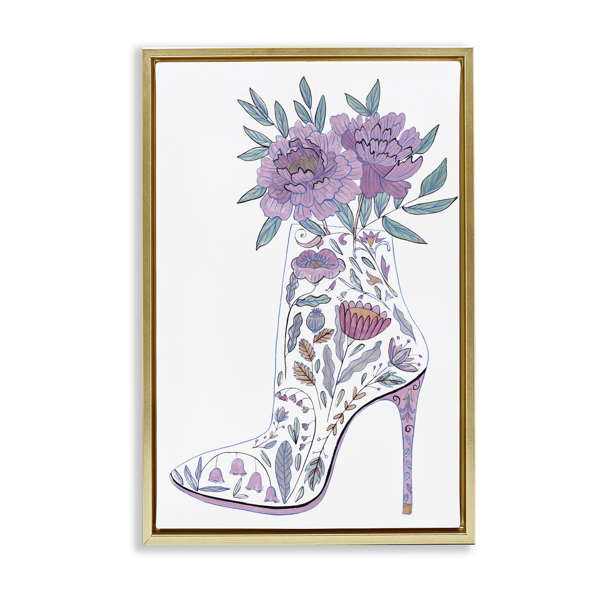Stupell Industries Floral Heel Bouquet Botanical & Floral Painting Gold Floater Framed Art Print Wall Art, 17 x 25