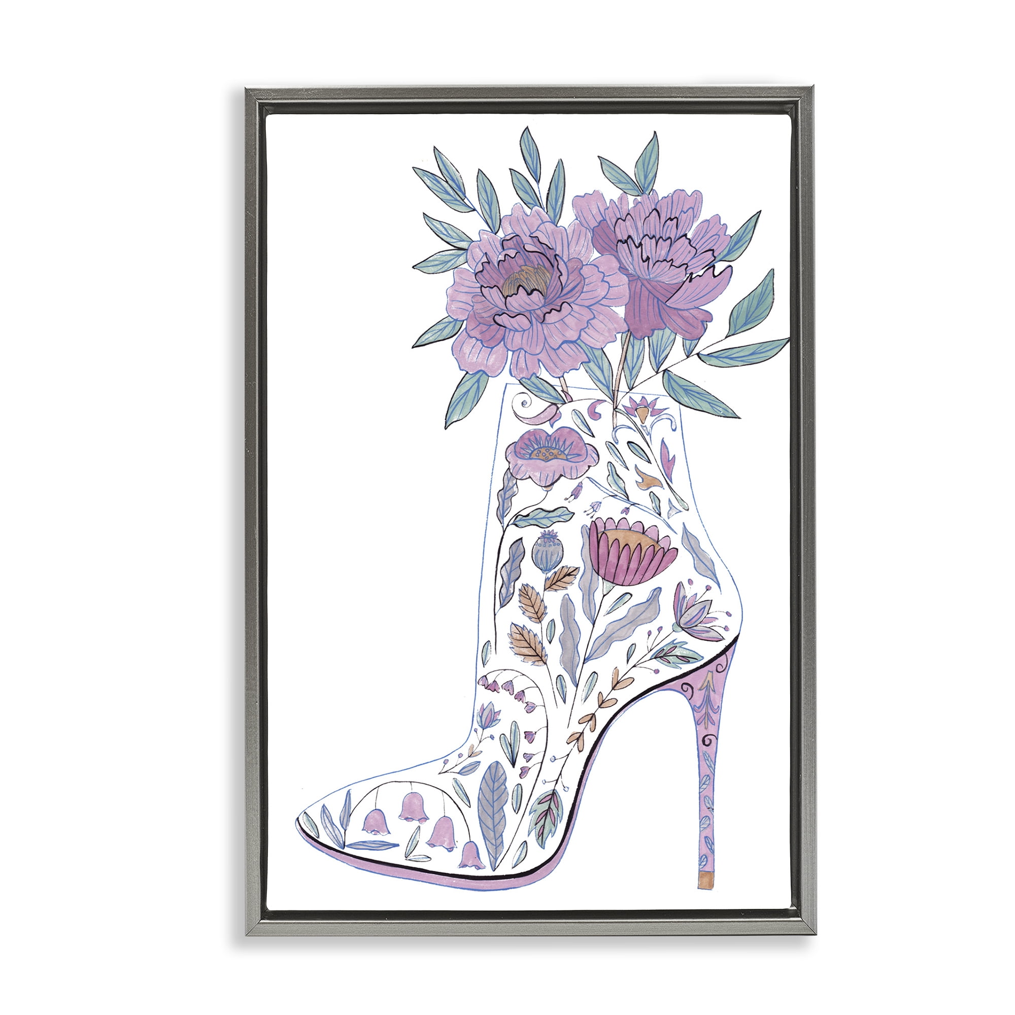 Stupell Industries Floral Heel Bouquet Botanical & Floral Painting Gray Floater Framed Art Print Wall Art, 17 x 25