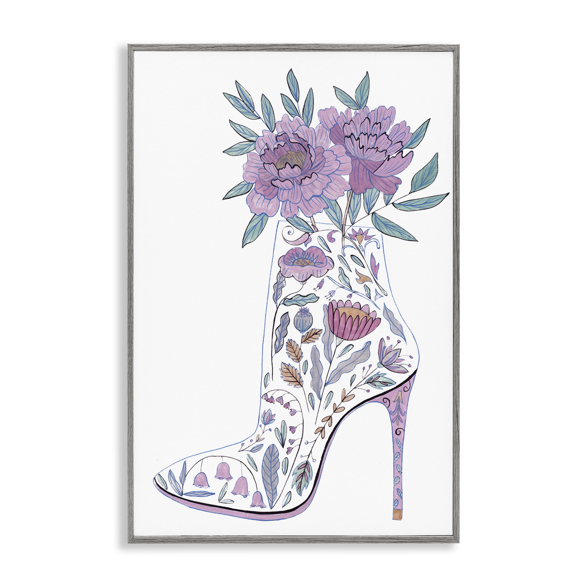Stupell Industries Floral Heel Bouquet Botanical & Floral Painting Gray Framed Art Print Wall Art, 20 x 30