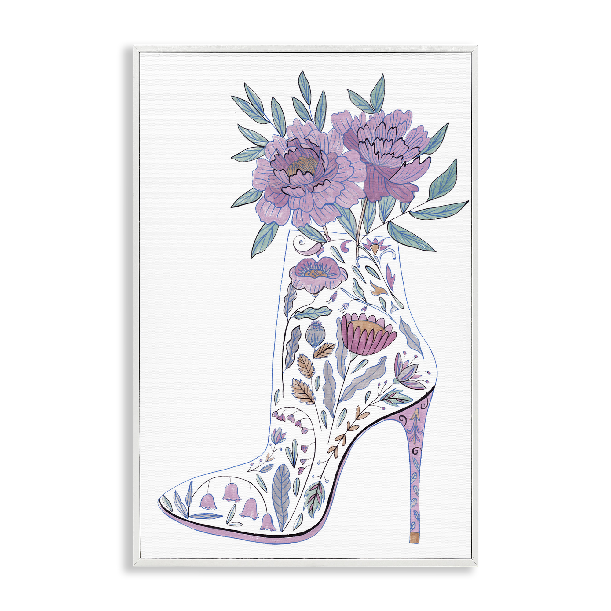 Stupell Industries Floral Heel Bouquet Botanical & Floral Painting White Framed Art Print Wall Art, 16 x 24
