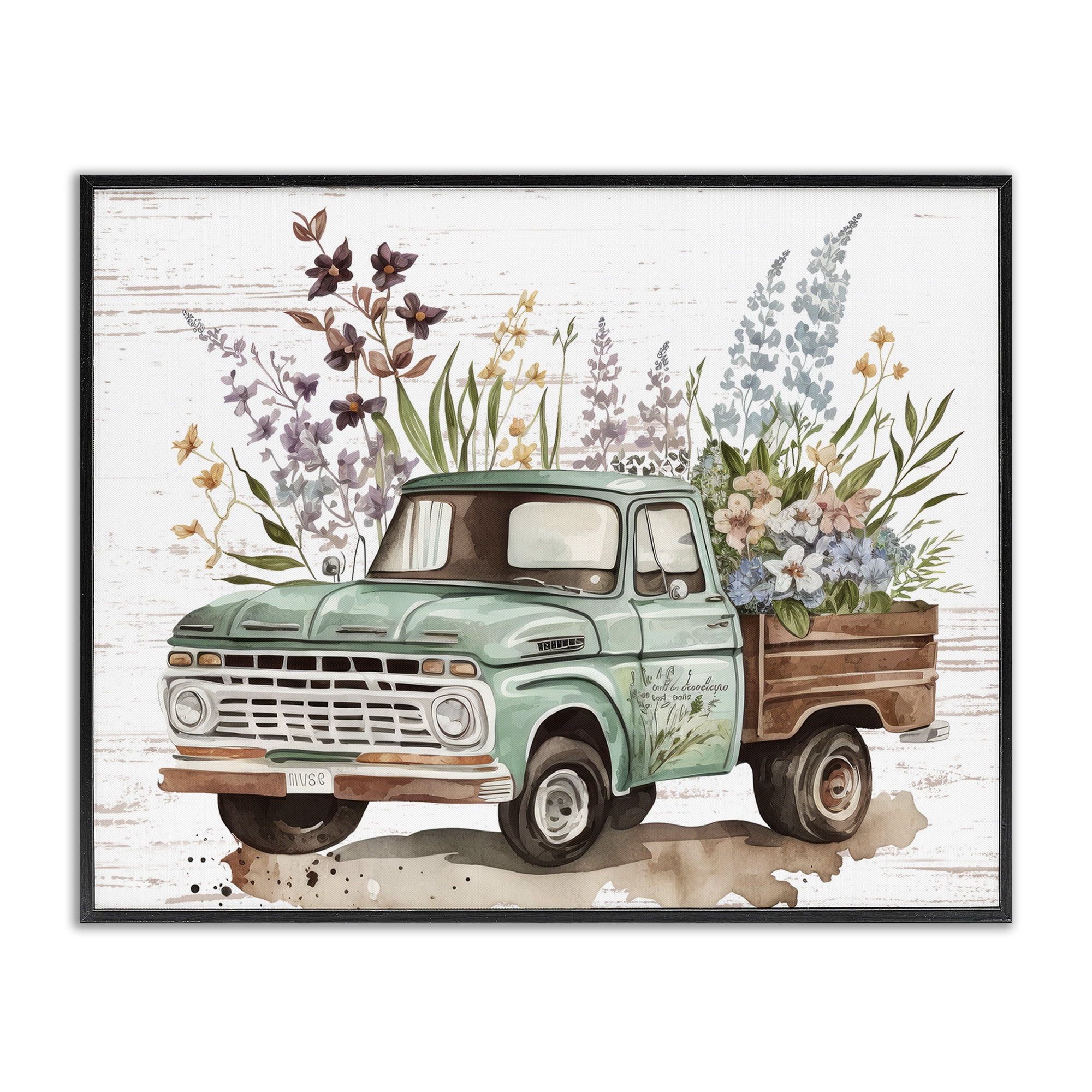 Stupell Industries Floral Herb Truck Transportation Painting Black Framed Art Print Wall Art, 14 x 11