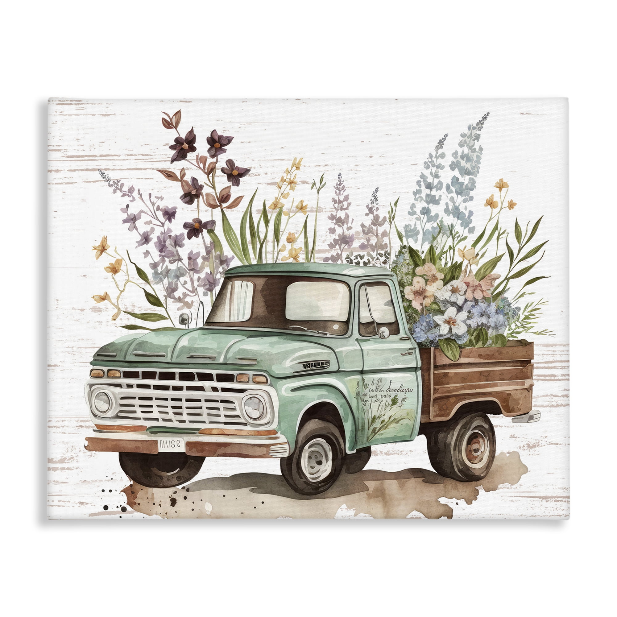 Stupell Industries Floral Herb Truck Transportation Painting Gallery Wrapped Canvas Art Print Wall Art, 30 x 24