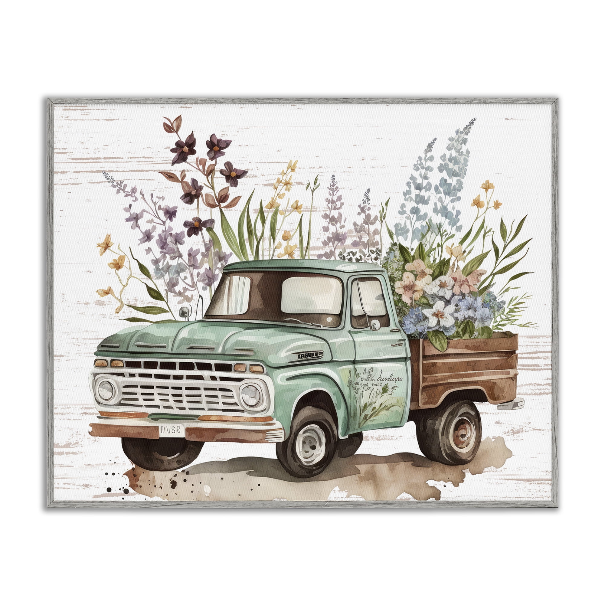 Stupell Industries Floral Herb Truck Transportation Painting Gray Framed Art Print Wall Art, 20 x 16